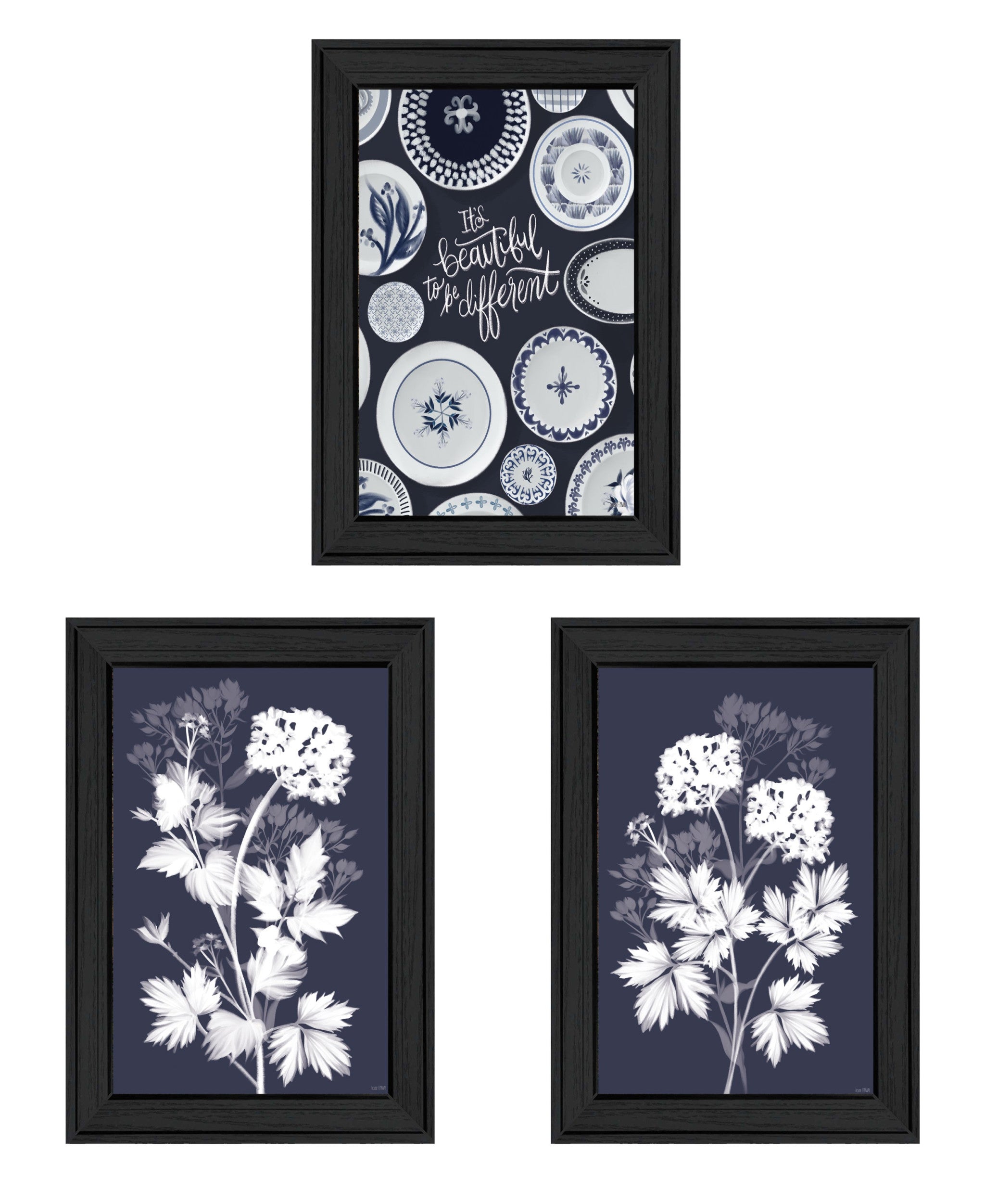 Set Of Three Its Beautiful to Be Different Black Framed Print Wall Art