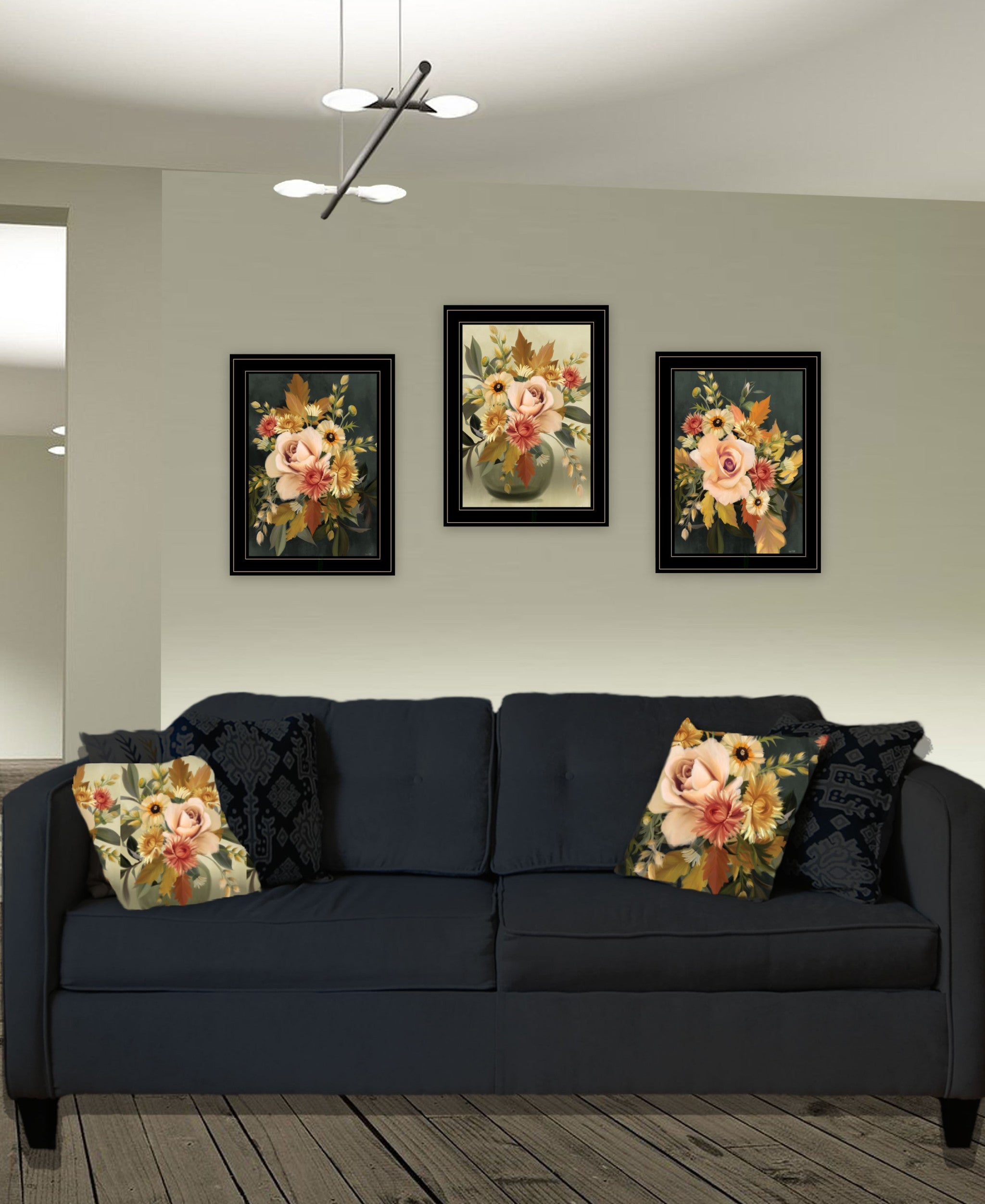 Set Of Three Romantic Autumn Black Framed Print Wall Art