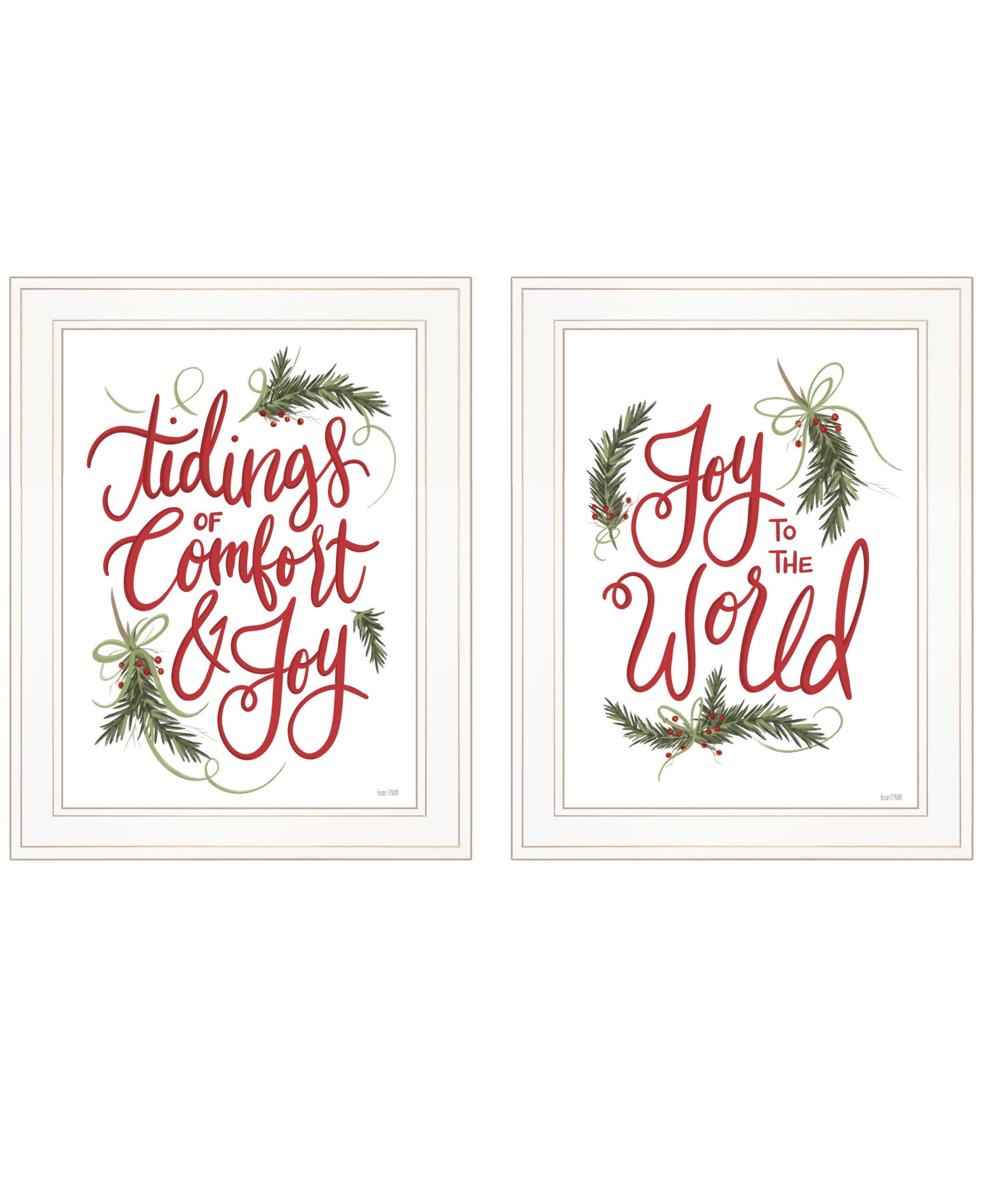 Set Of Two Good Tidings and Joy White Framed Print Wall Art