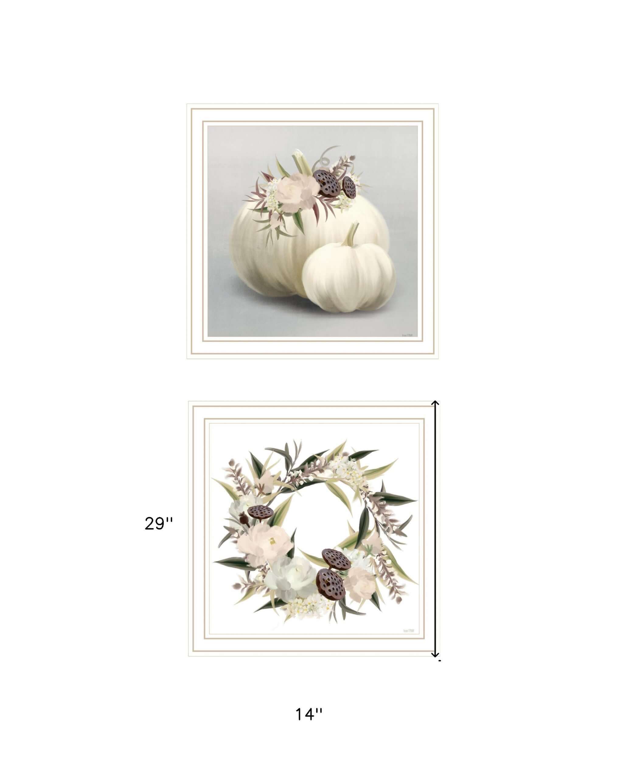 Set Of Two BOHO Pumpkins And Flowers 2 White Framed Print Wall Art