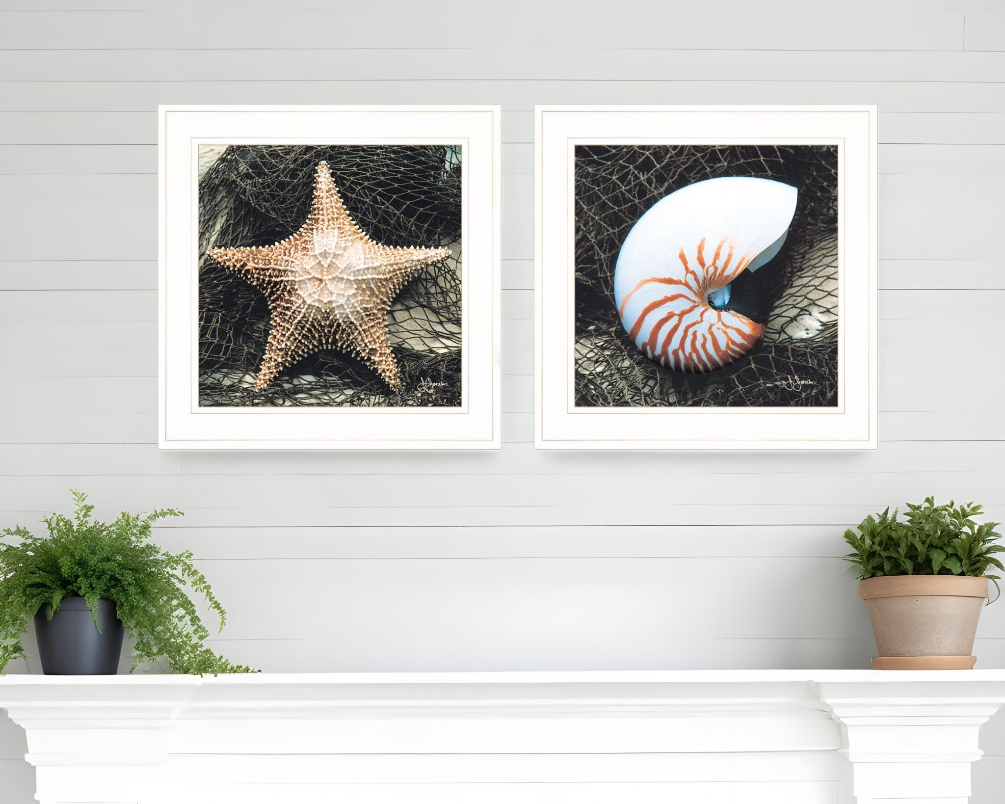 Set Of Two Ocean Net White Framed Print Wall Art