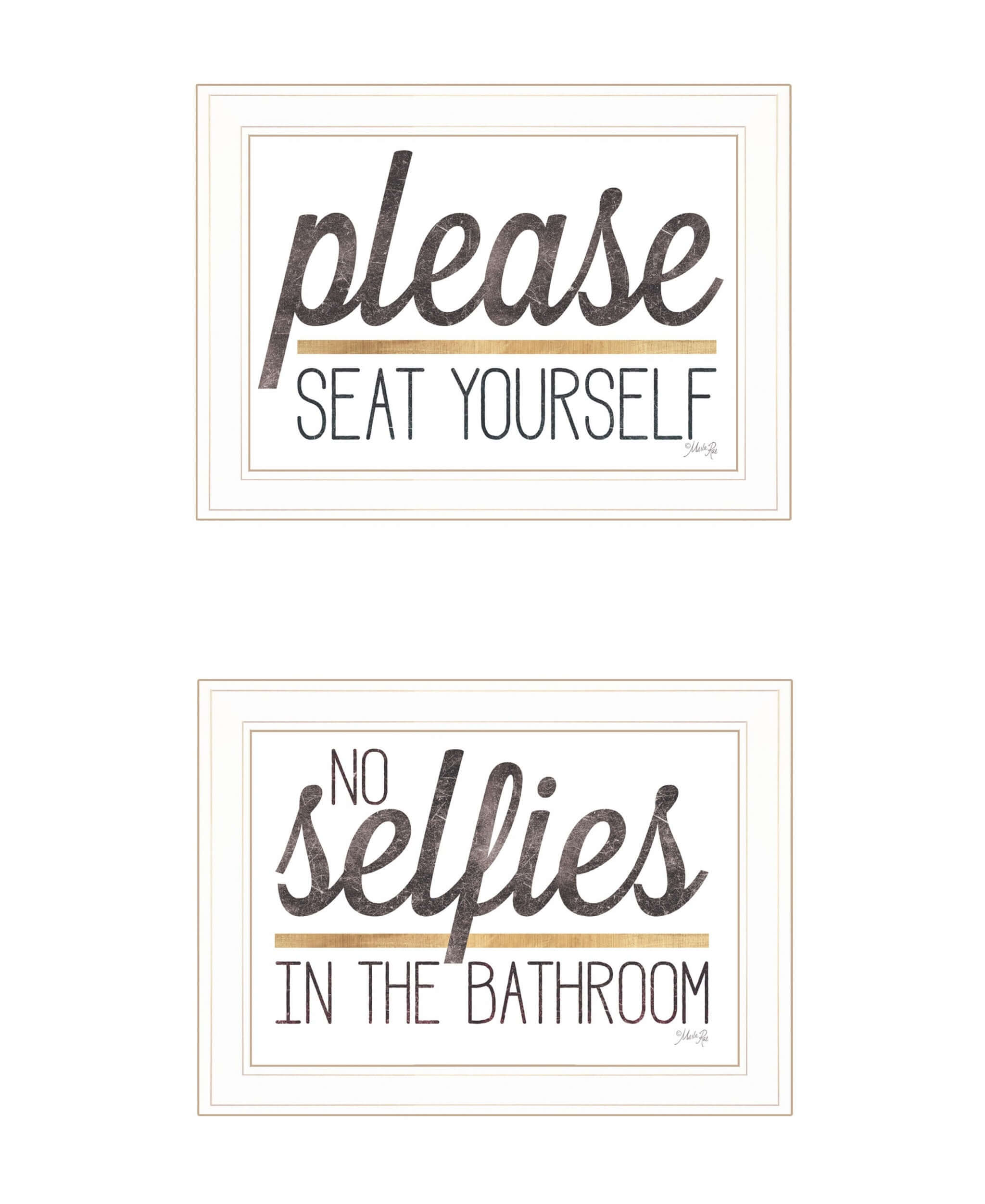 Set Of Two No Selfies When Seated 1 White Framed Print Wall Art