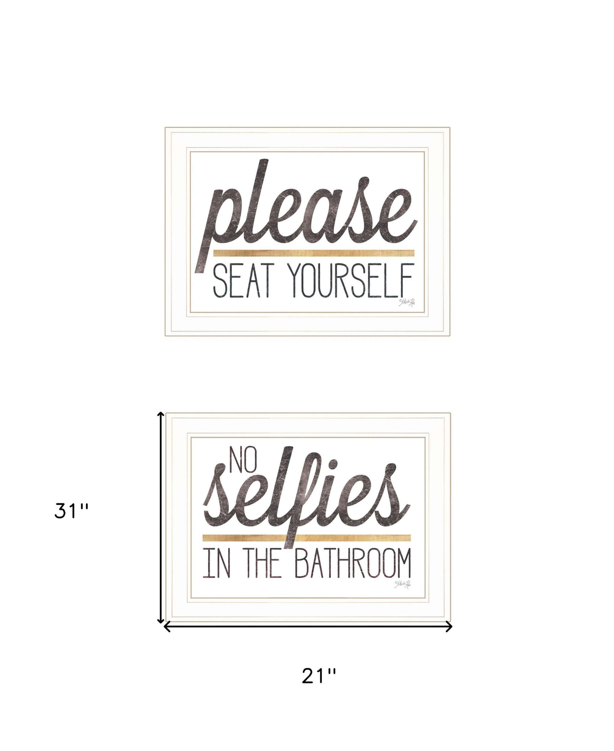 Set Of Two No Selfies When Seated 1 White Framed Print Wall Art