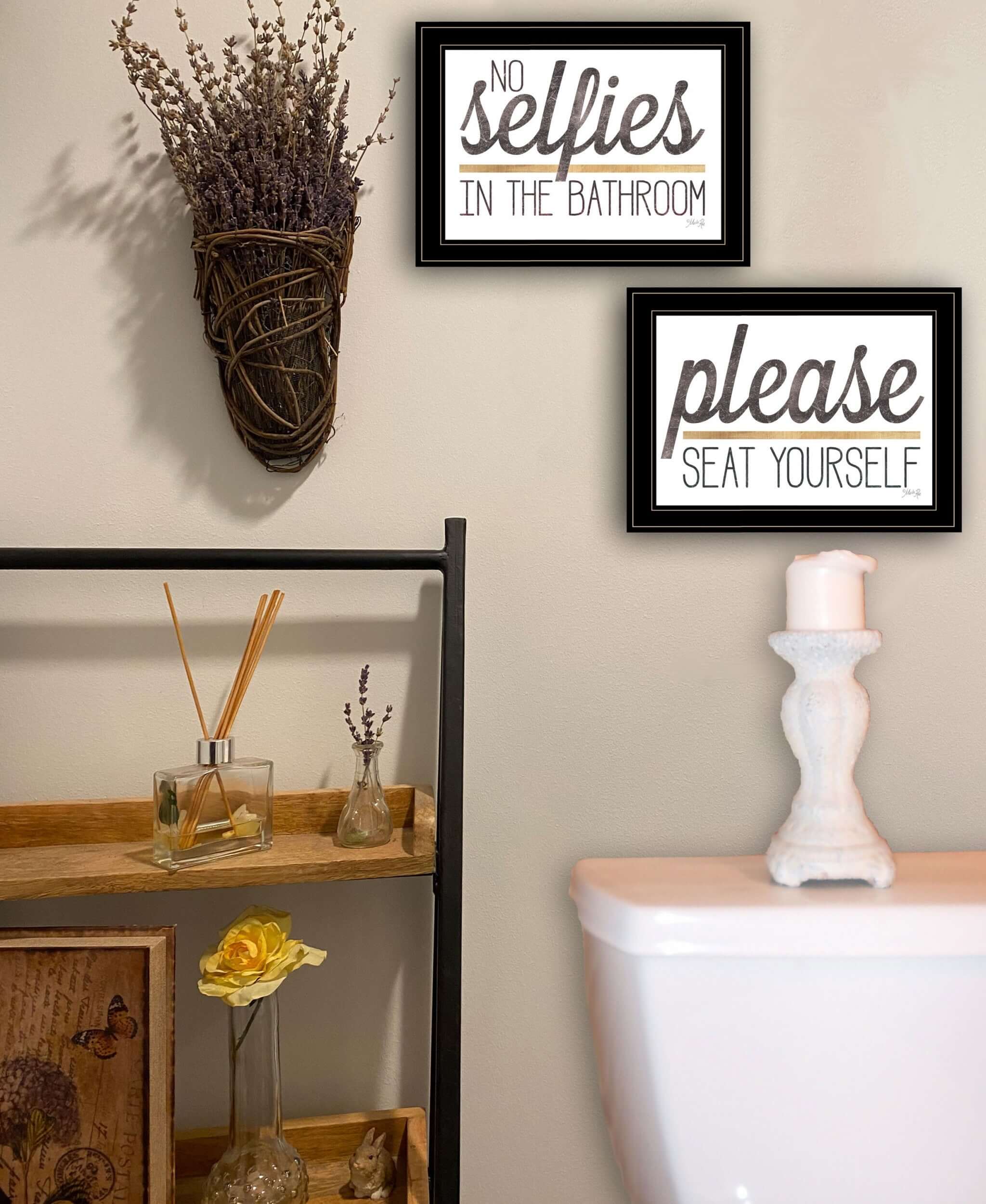 Set Of Two No Selfies When Seated 2 Black Framed Print Wall Art