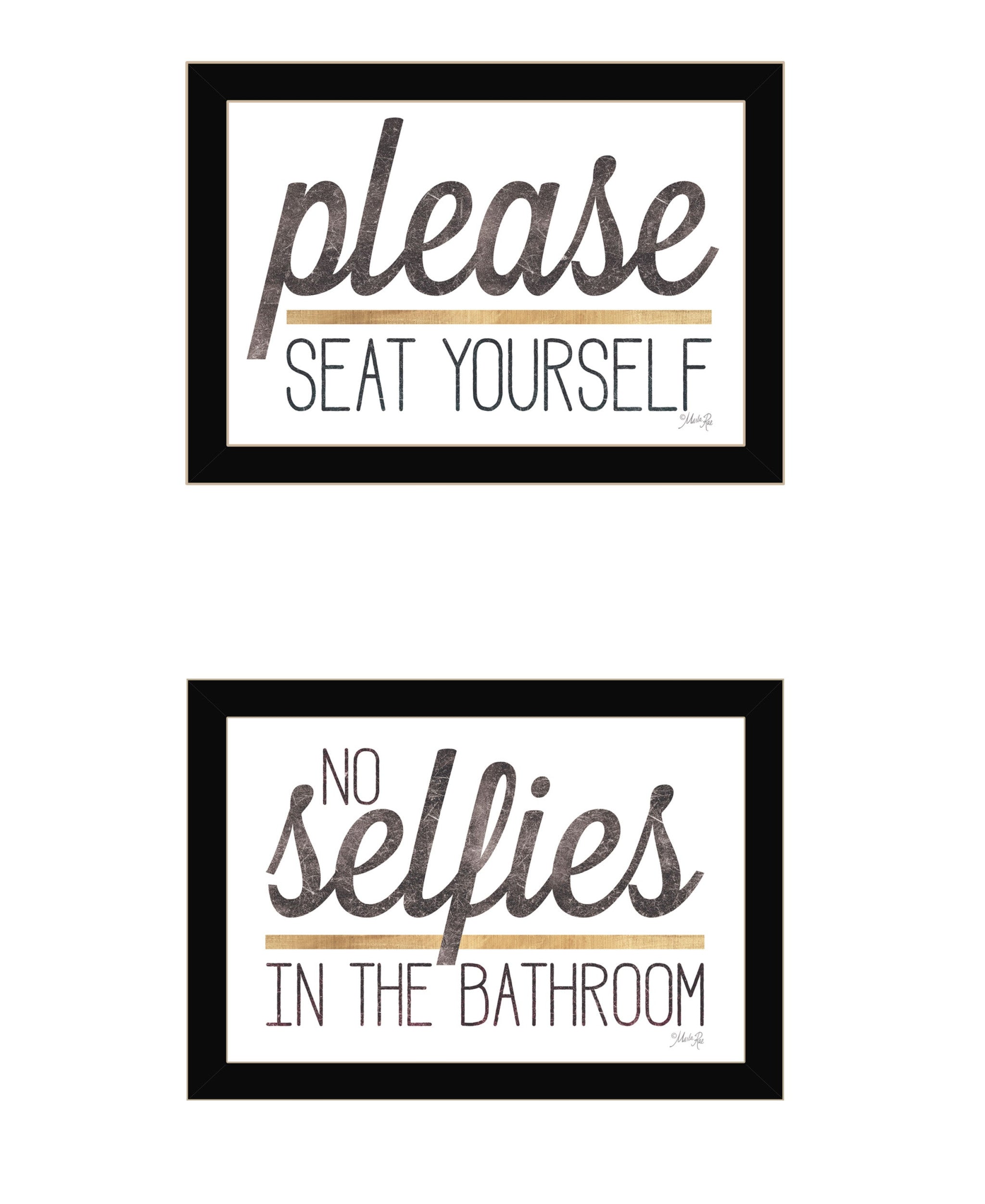 Set Of Two No Selfies When Seated Black Framed Print Bathroom Wall Art