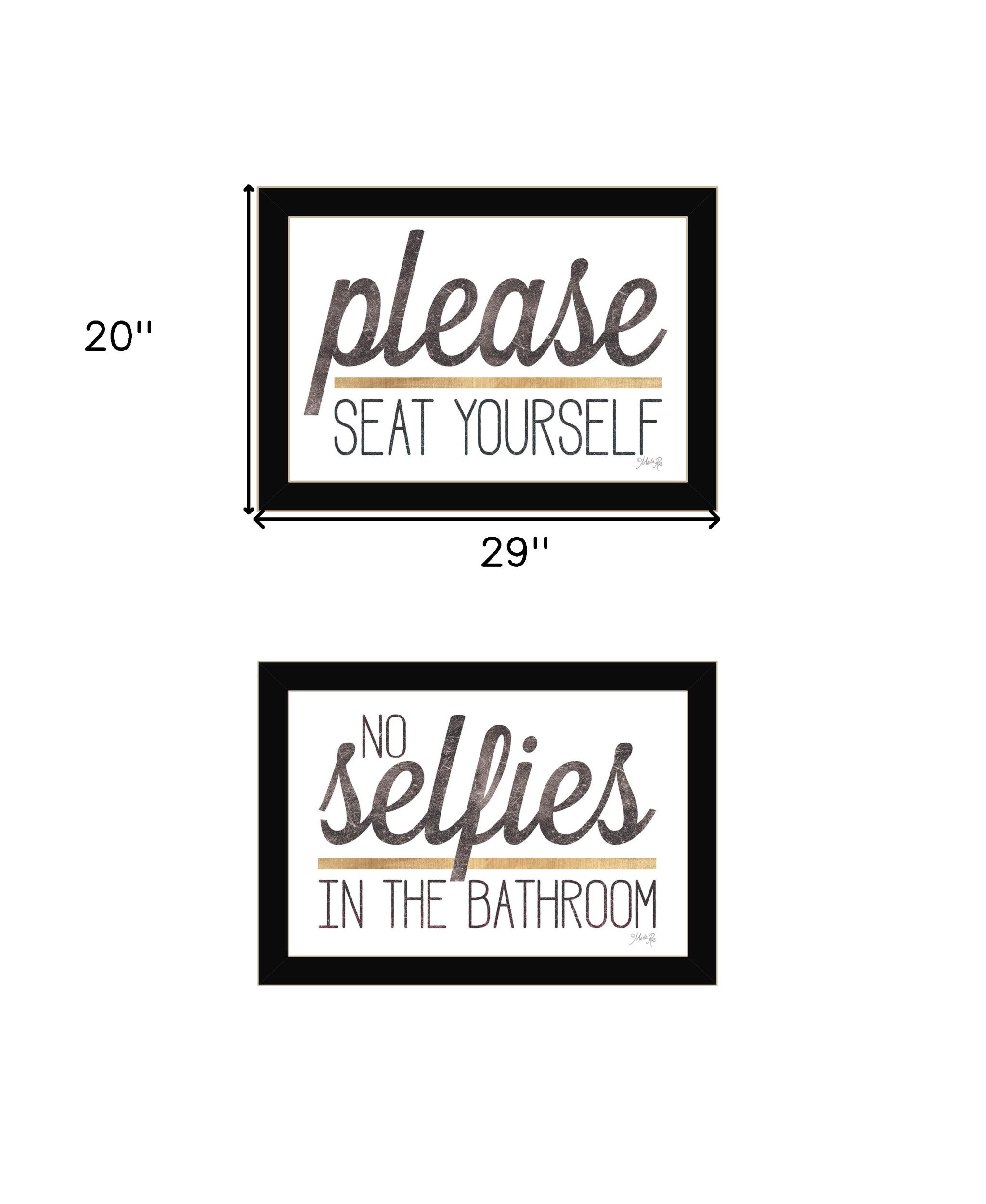 Set Of Two No Selfies When Seated Black Framed Print Bathroom Wall Art