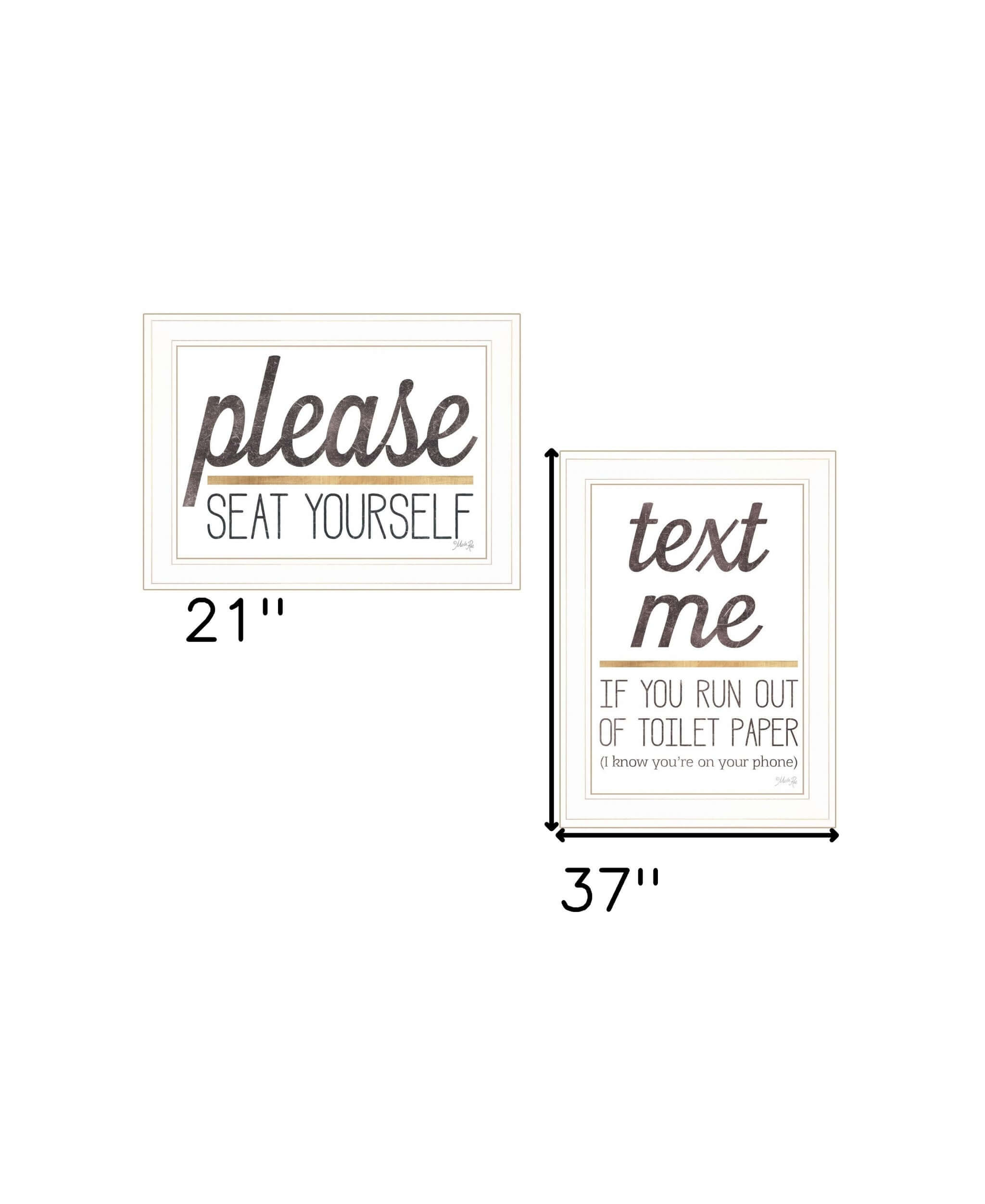 Set Of Two Text Me If You Run Out Of Toilet Paper While Seated 1 White Framed Print Wall Art