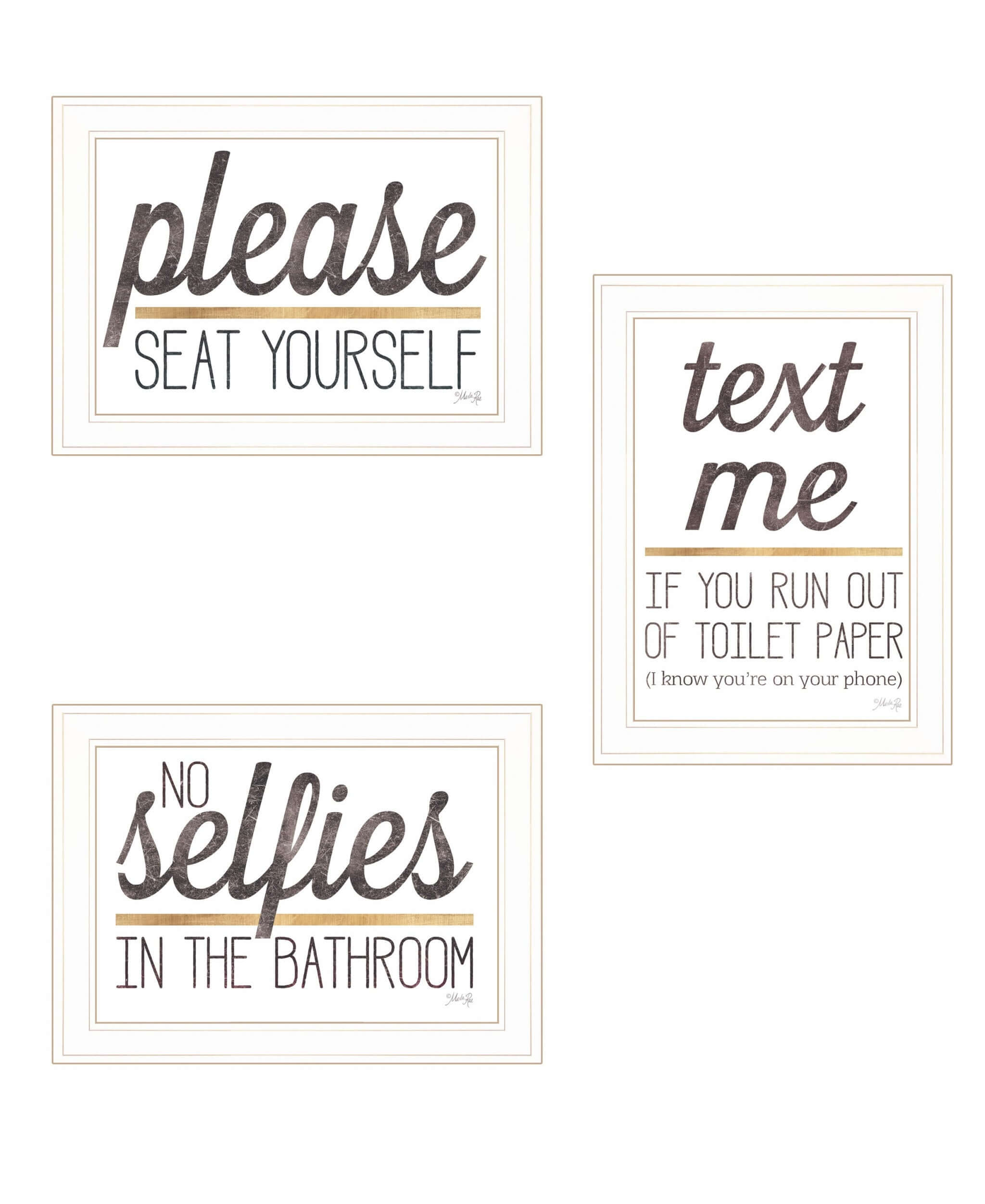 Set Of Three Toilet Humor Collection 3-Piece 1 White Framed Print Wall Art