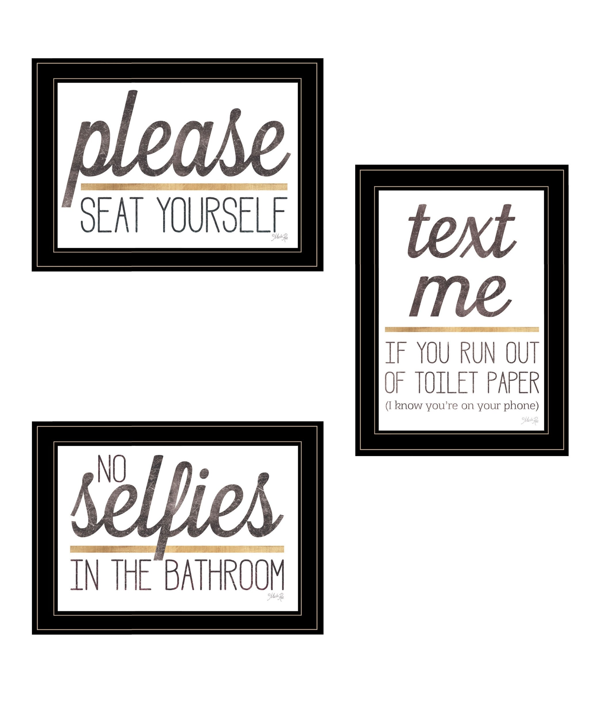 Set Of Three Toilet Humor Black Framed Print Wall Art