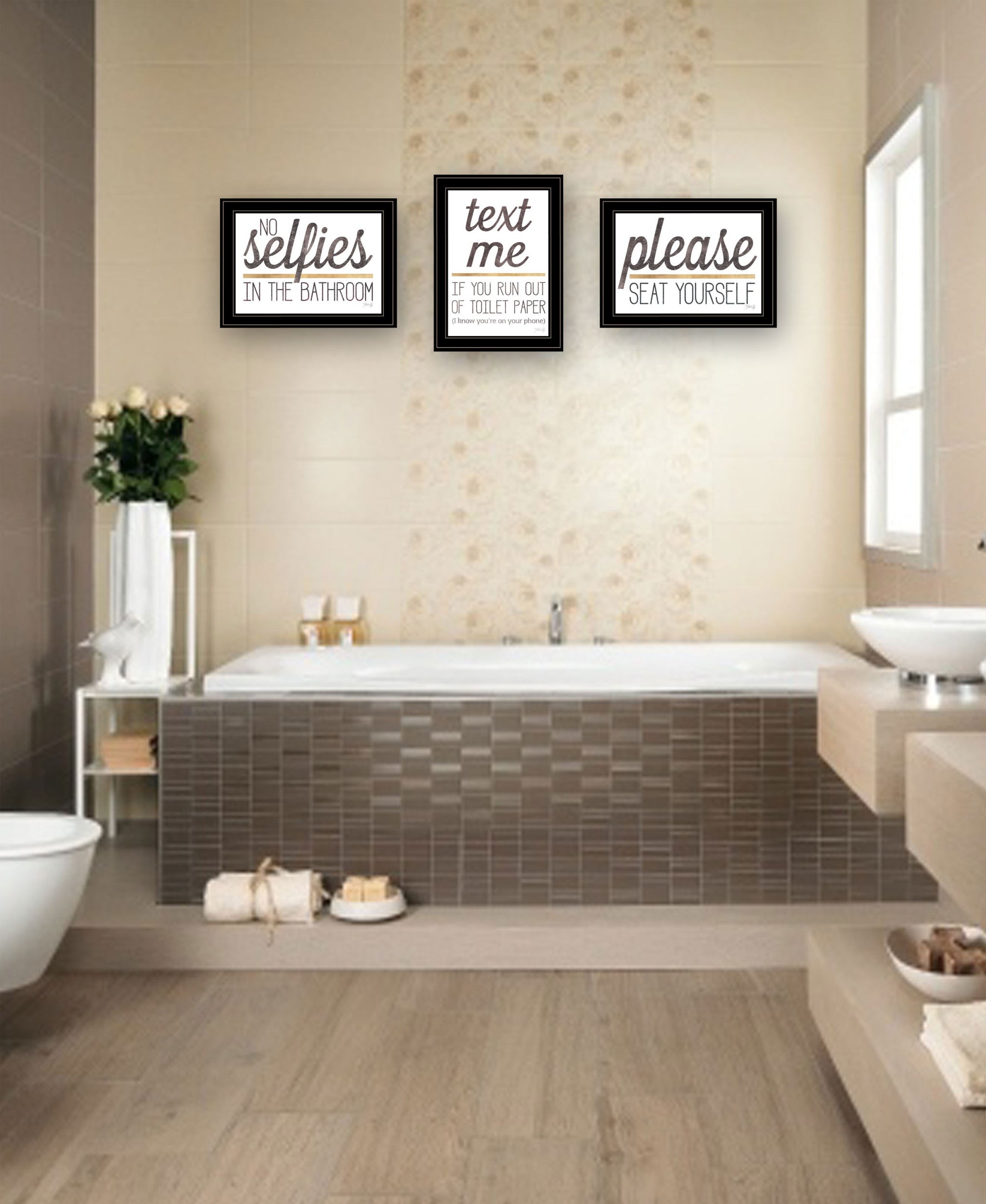 Set Of Three Toilet Humor Black Framed Print Wall Art