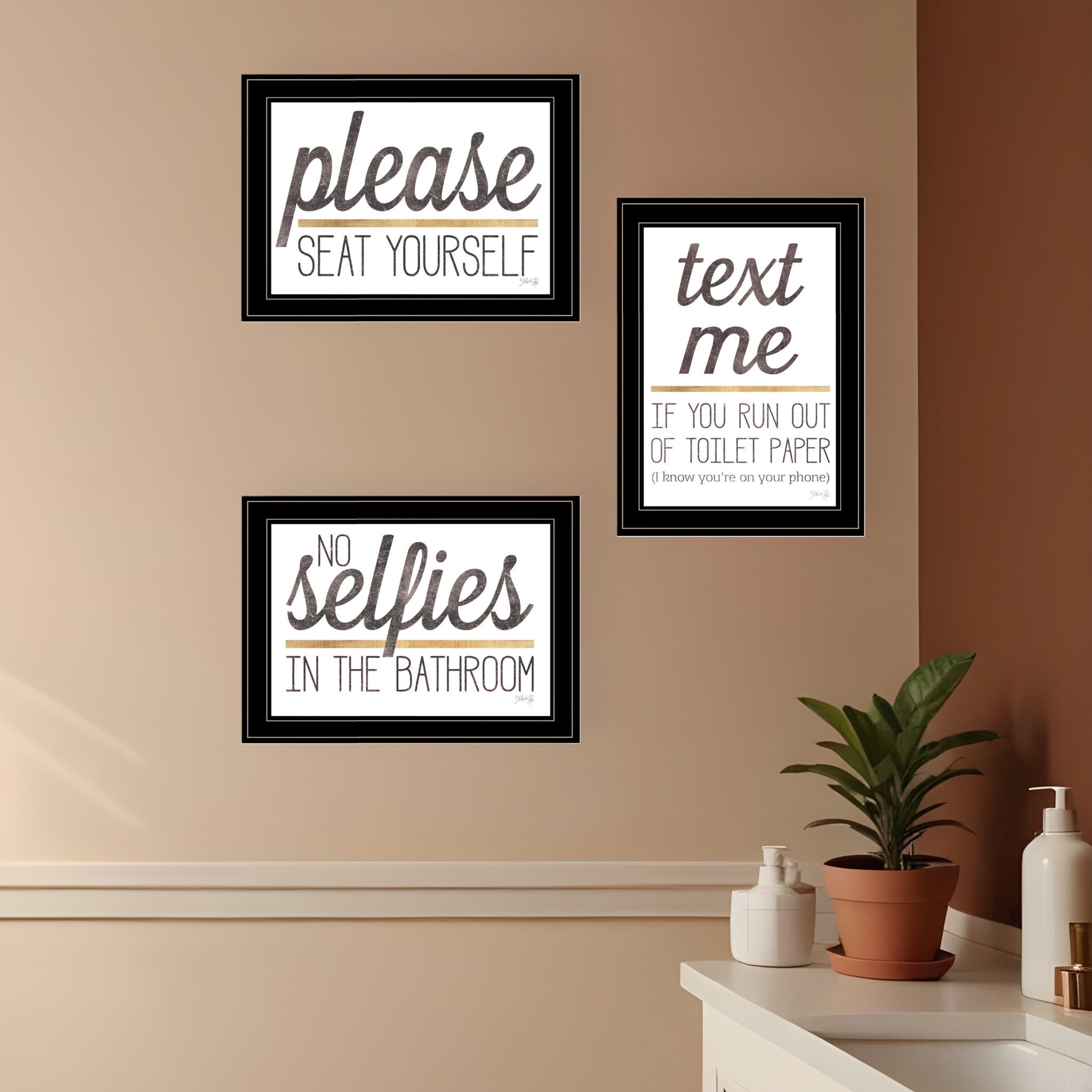 Set Of Three Toilet Humor Black Framed Print Wall Art