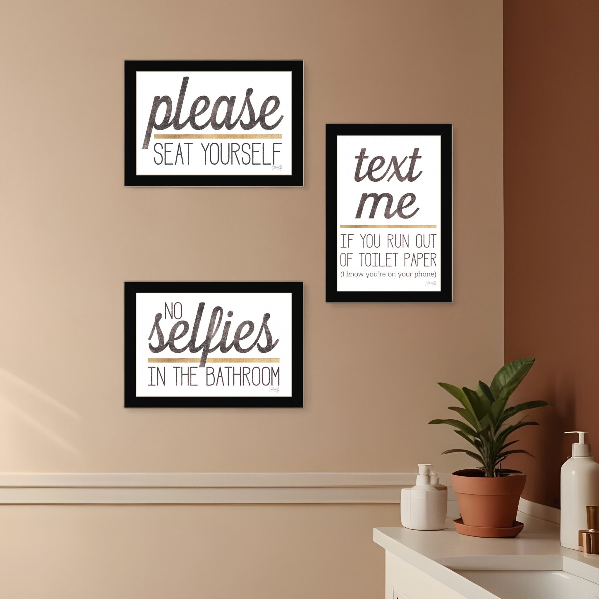 Set Of Three Toilet Humor 3 Black Framed Print Wall Art