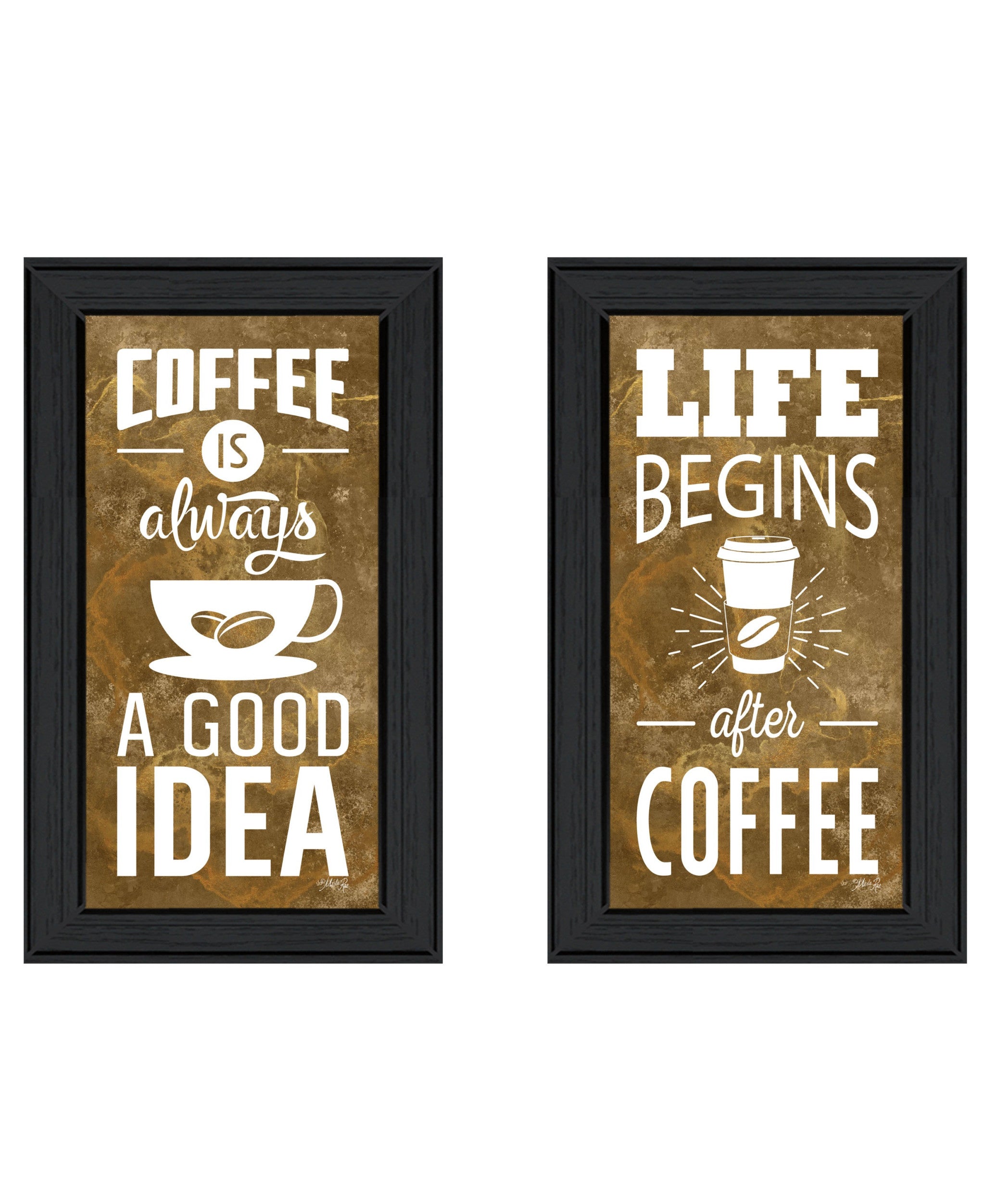 Set Of Two Life Begins and Ends With Coffee White Framed Print Wall Art