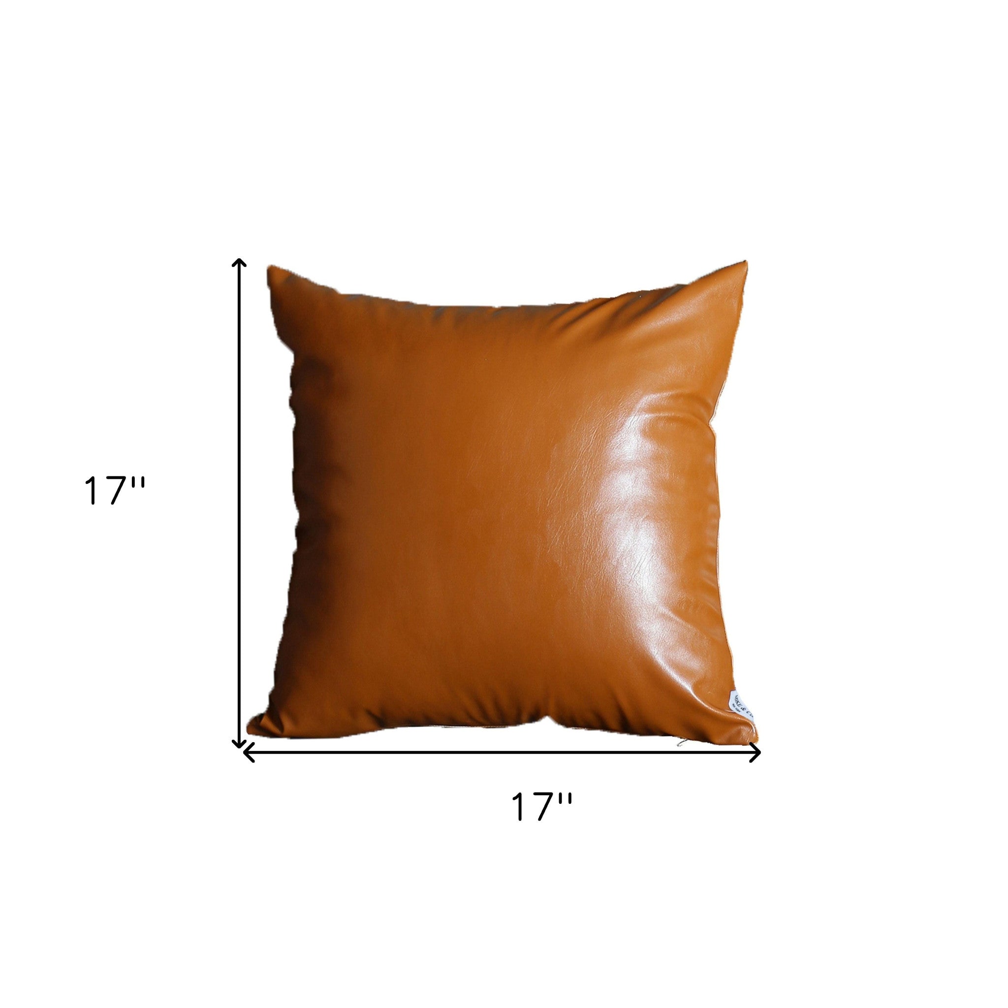 Set Of Two 17" X 17" Brown Faux Leather Zippered Pillow