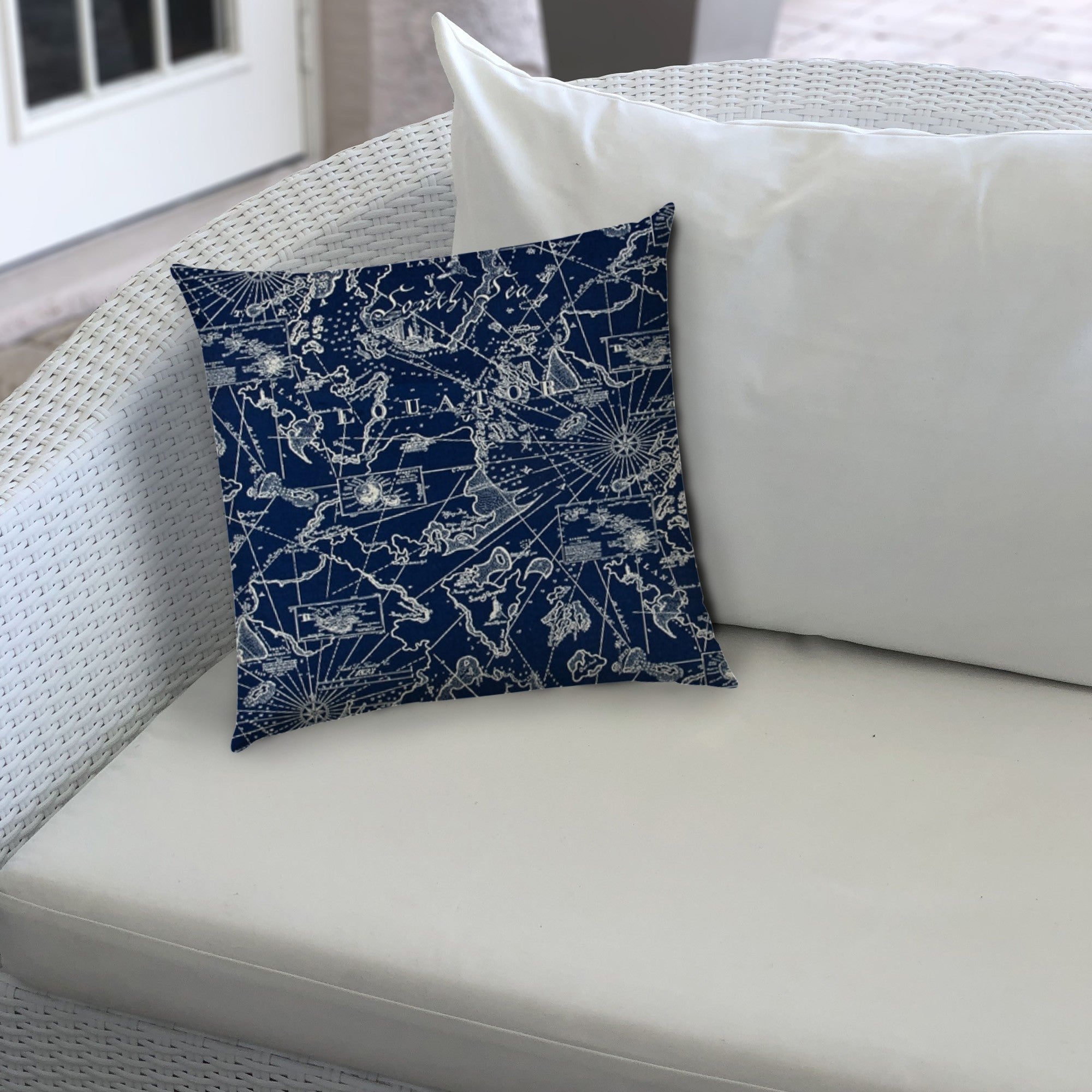 20" X 14" Navy, Tan Blown Seam Polyester Lumbar Indoor Outdoor Pillow Cover & Insert