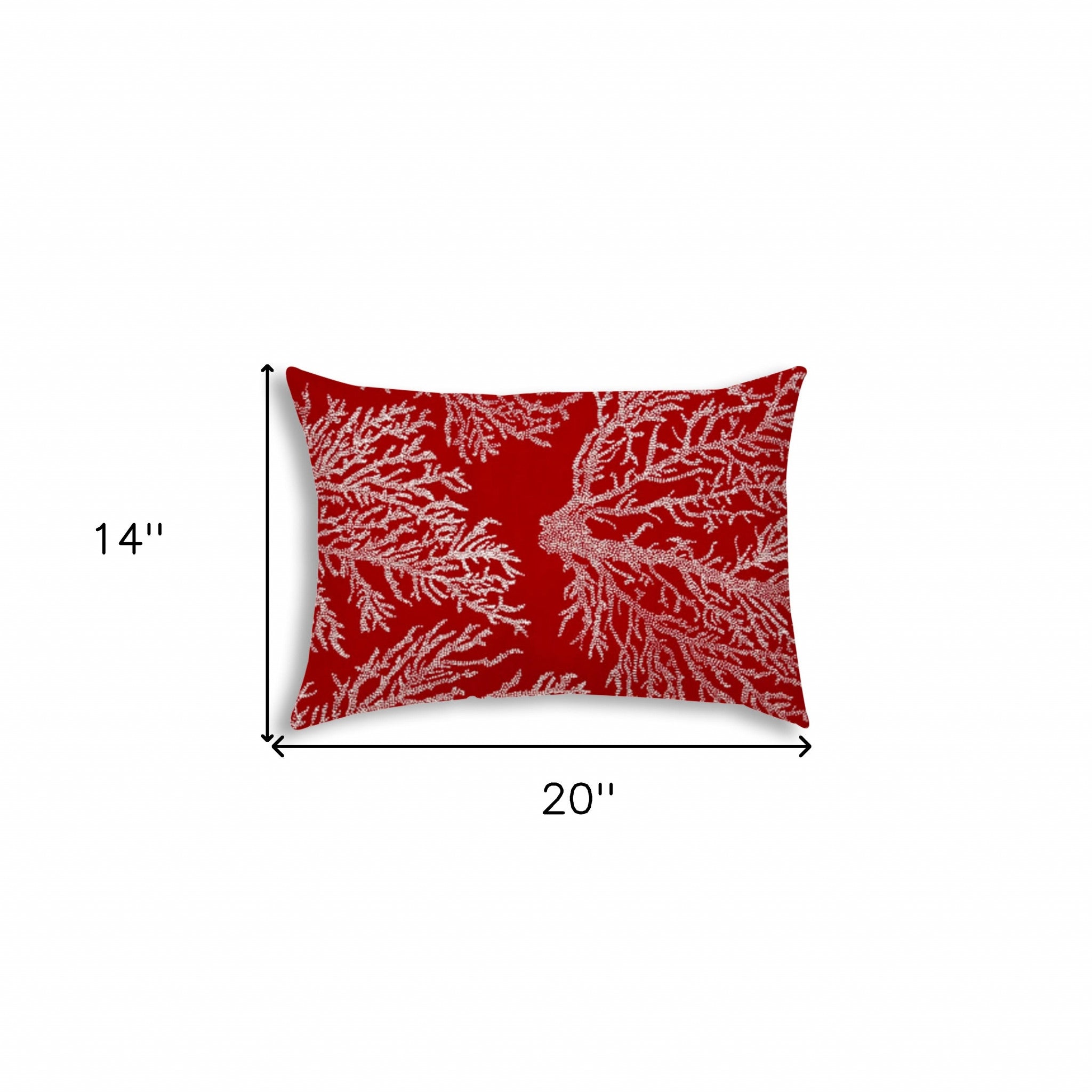 14" X 20" Red And White Corals Blown Seam Coastal Lumbar Indoor Outdoor Pillow