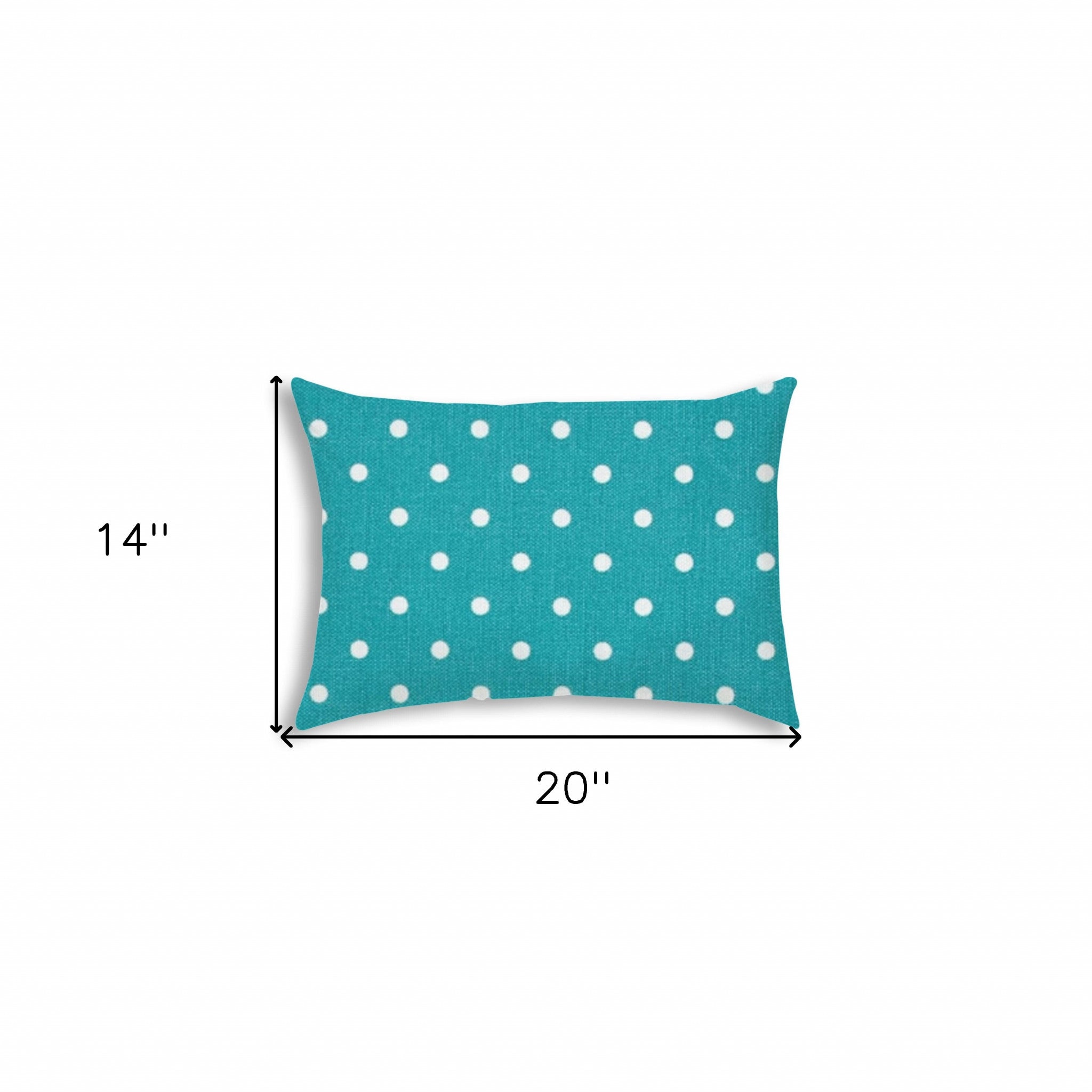 14" X 20" Turquoise Blown Seam Polka Dots Lumbar Indoor Outdoor Pillow