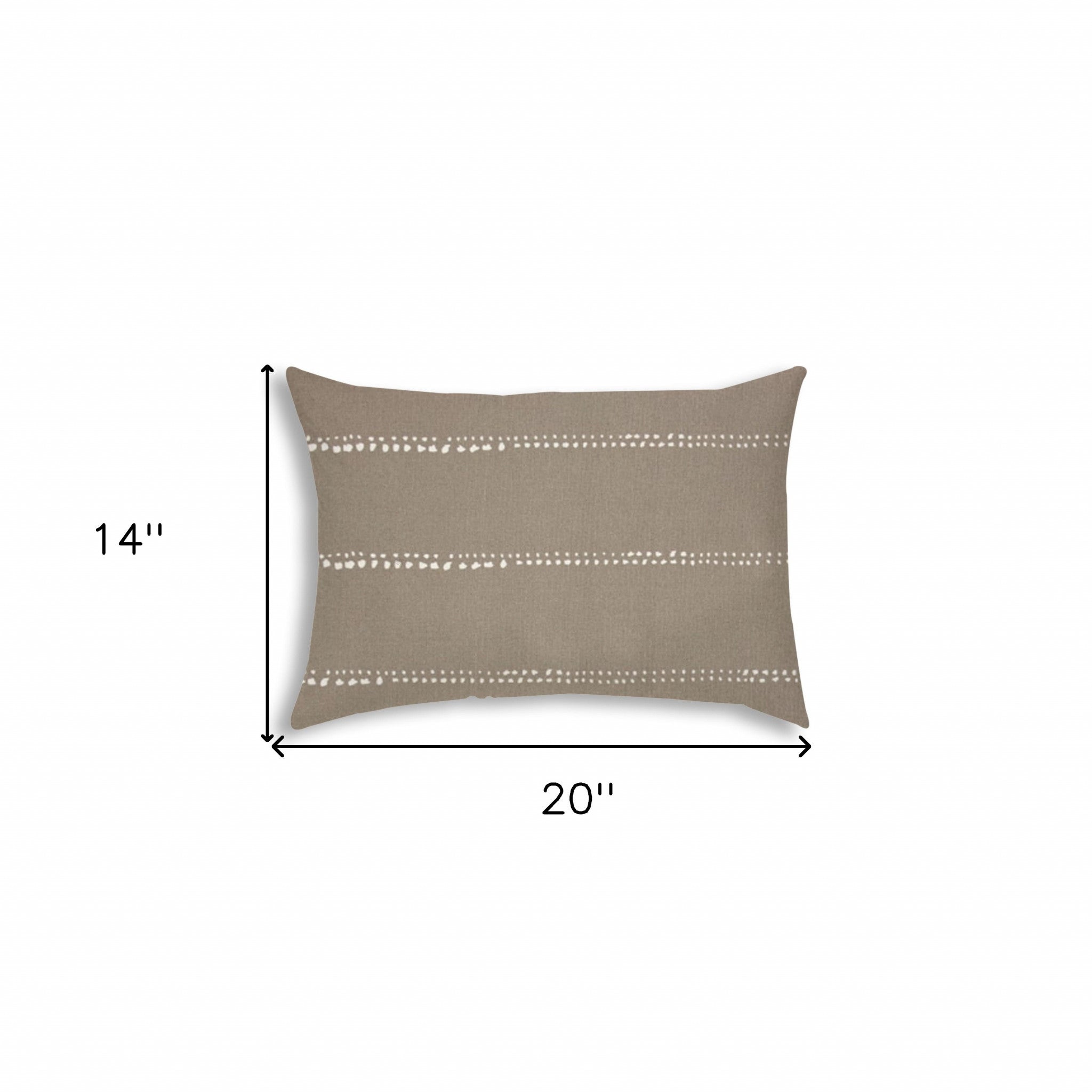 14" X 20" Taupe And White Blown Seam Polka Dots Lumbar Indoor Outdoor Pillow