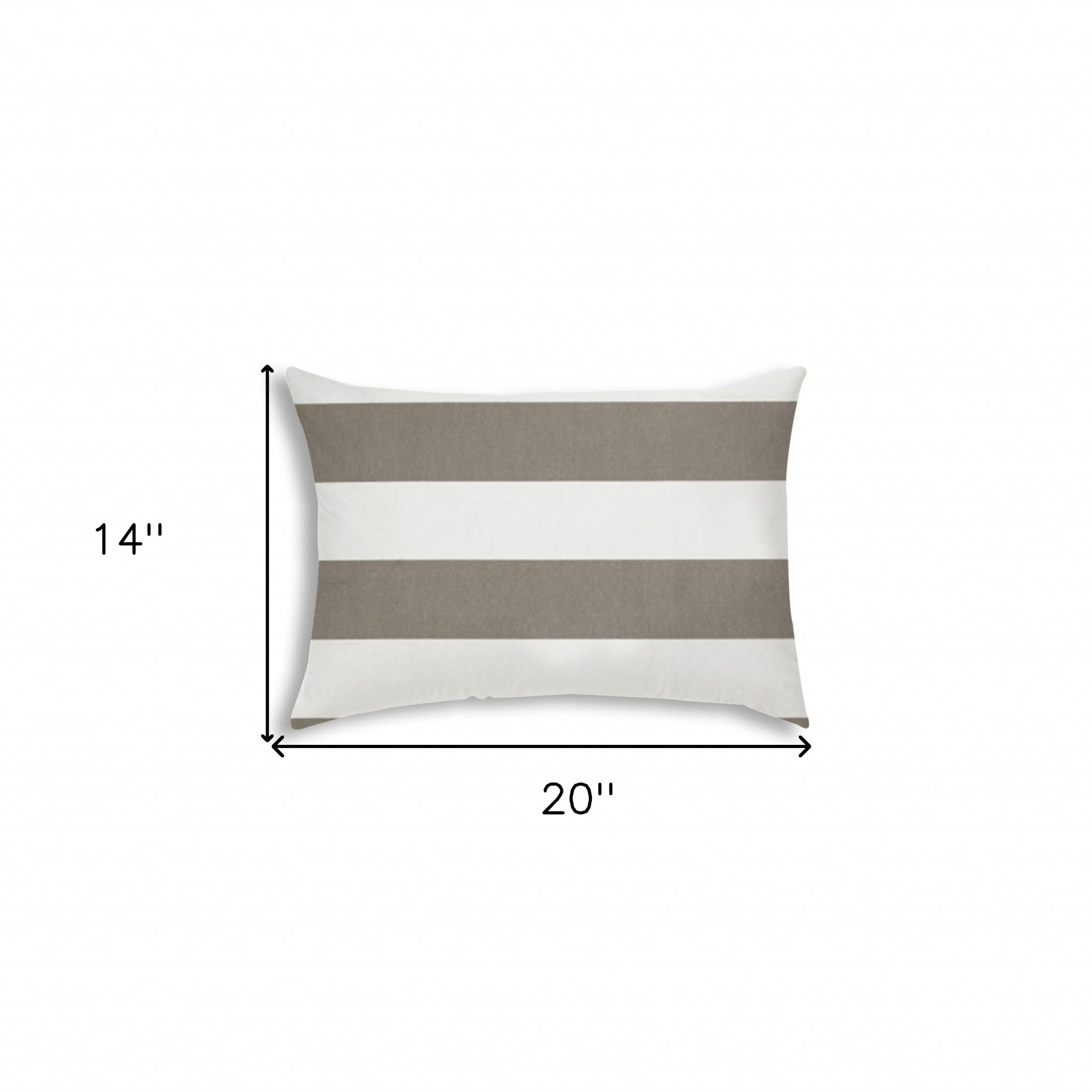 14" X 20" Taupe And Ivory Blown Seam Striped Lumbar Indoor Outdoor Pillow