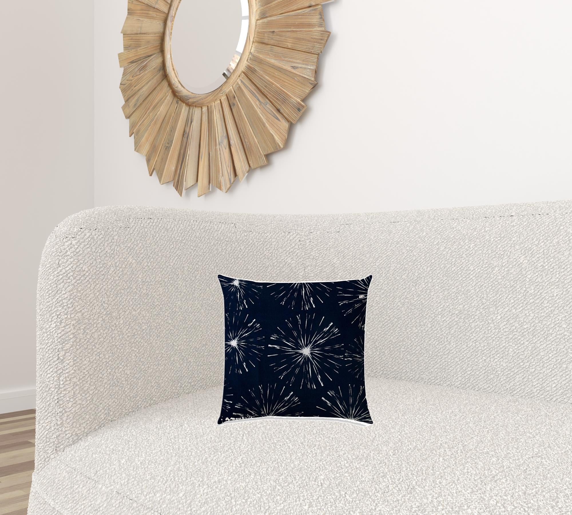 14" X 20" Navy Blue And White Blown Seam Floral Throw Indoor Outdoor Pillow