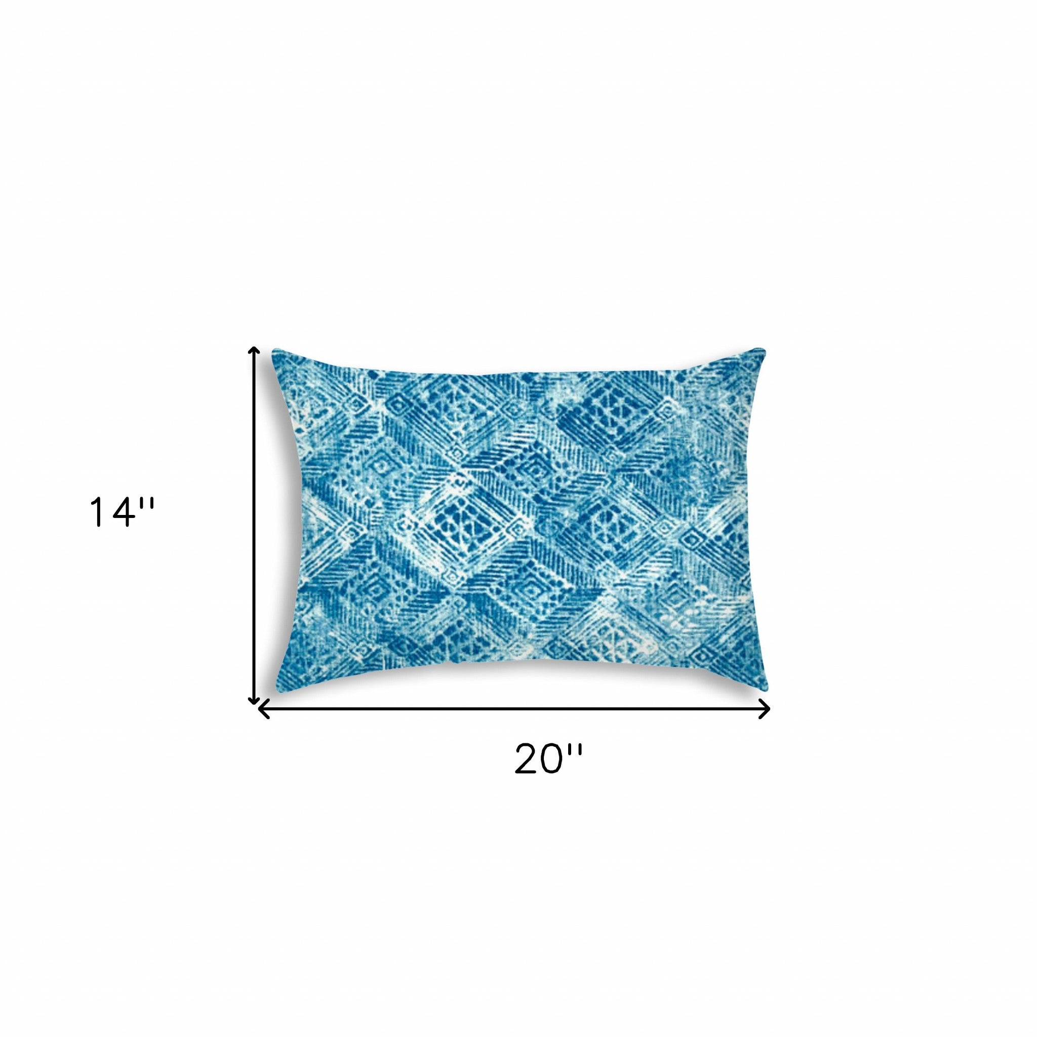 14" X 20" Blue And White Blown Seam Ikat Lumbar Indoor Outdoor Pillow