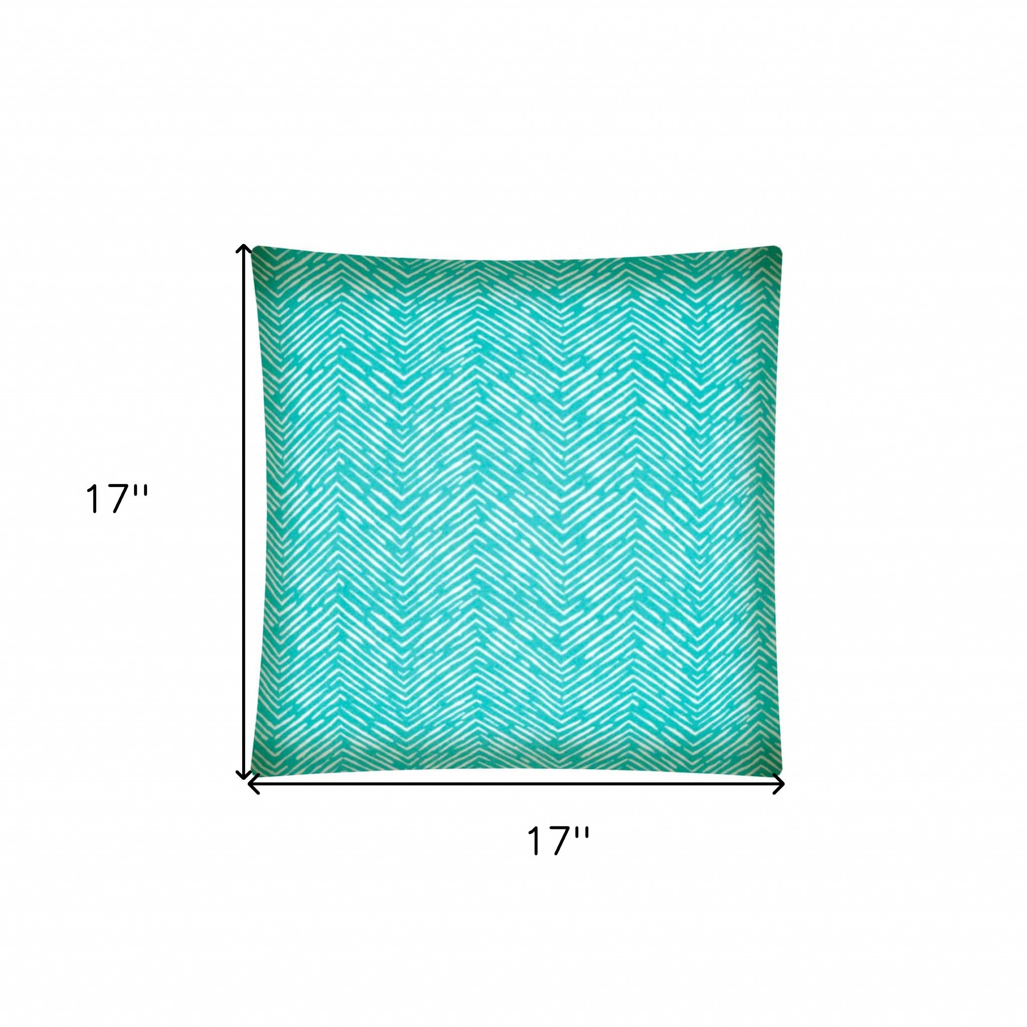 17" X 17" Turquoise And White Blown Seam Zigzag Lumbar Indoor Outdoor Pillow