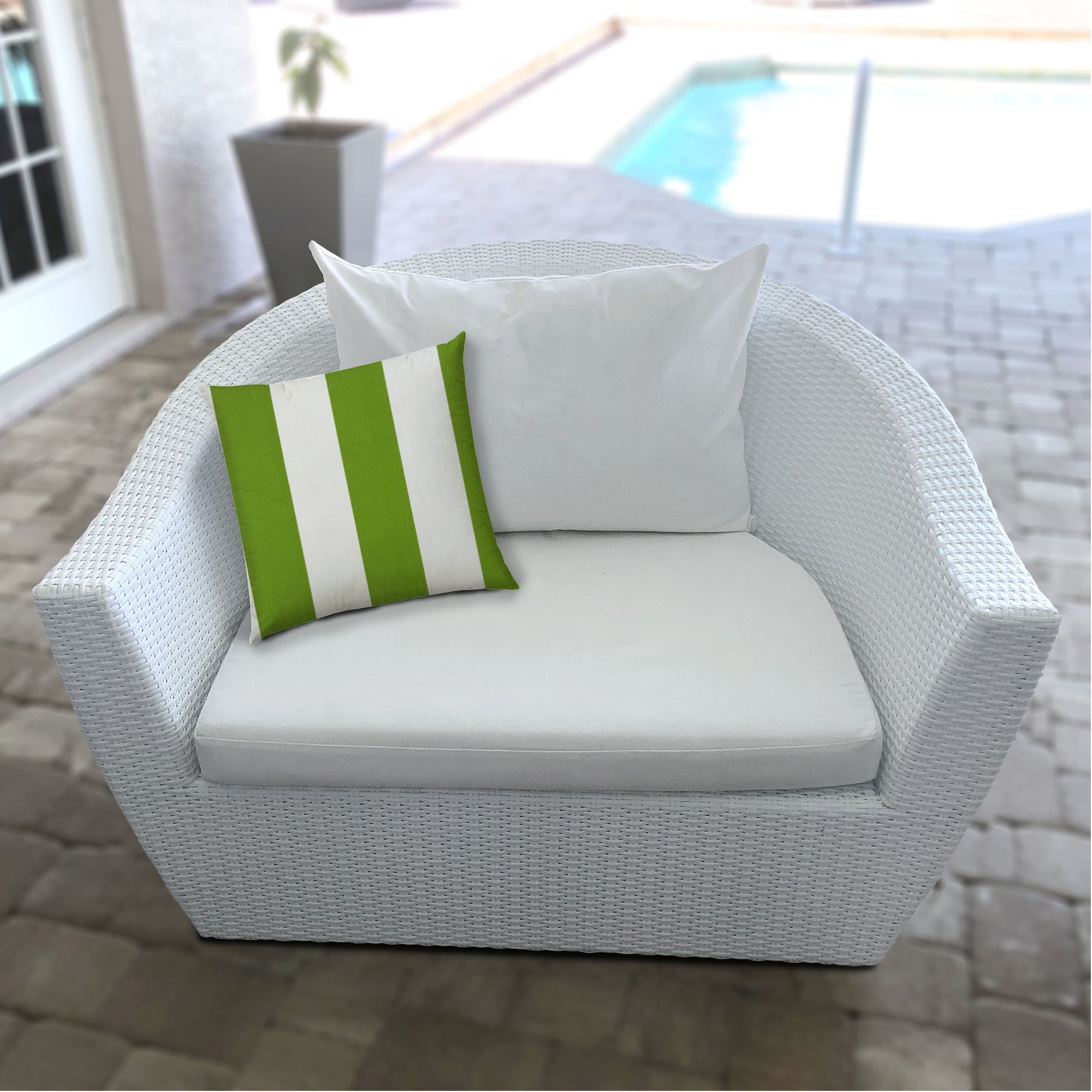 17" X 17" Green And Ivory Blown Seam Striped Lumbar Indoor Outdoor Pillow