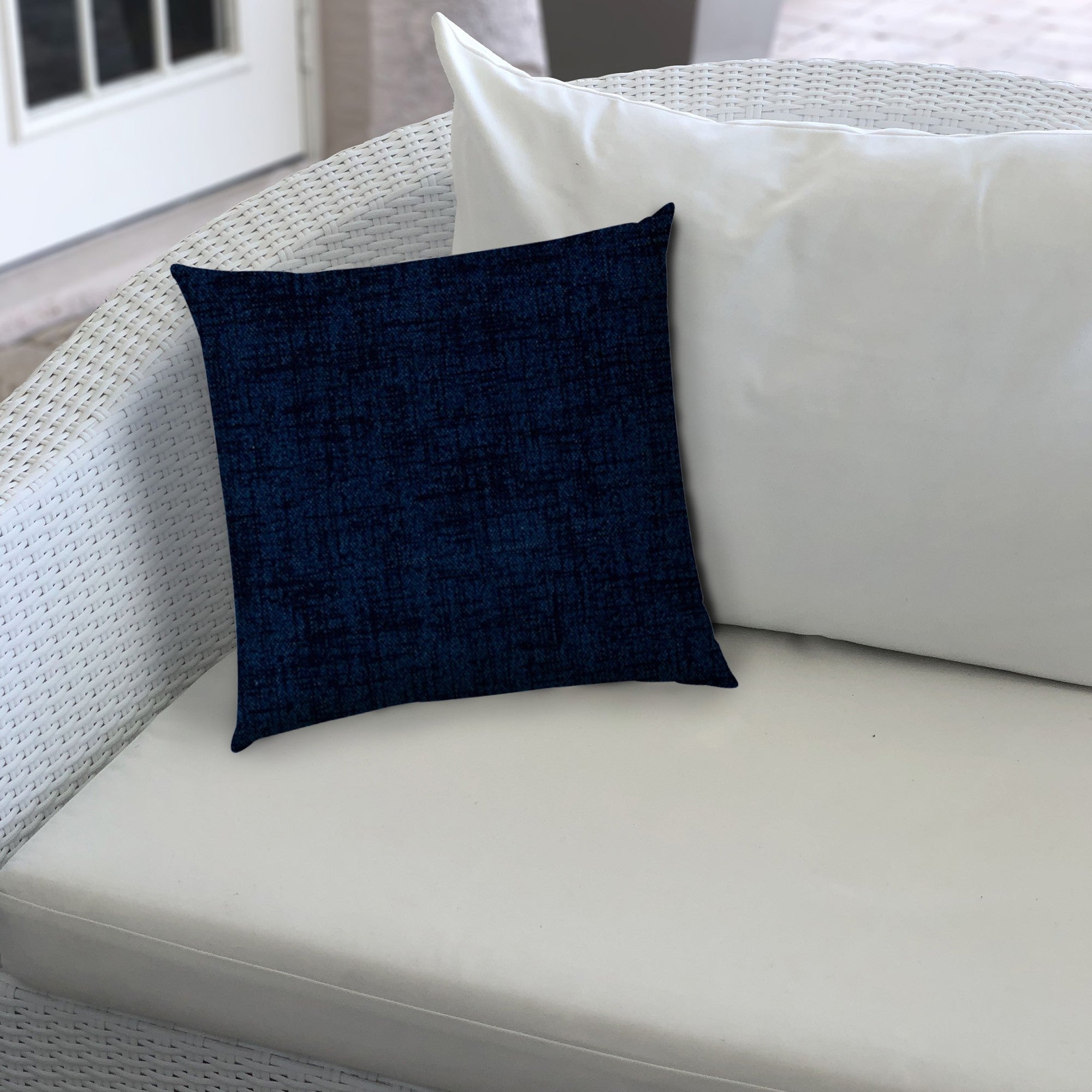 17" X 17" Medium Blue Blown Seam Solid Color Lumbar Indoor Outdoor Pillow