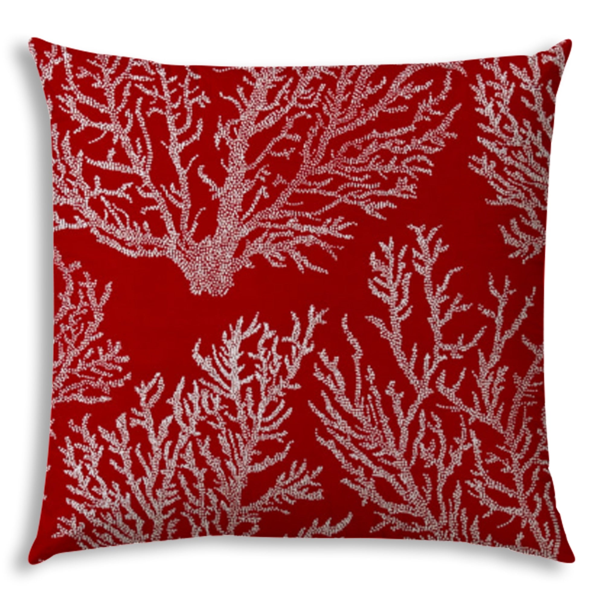 17" Red and White Coastal Coral Indoor Outdoor Throw Pillow