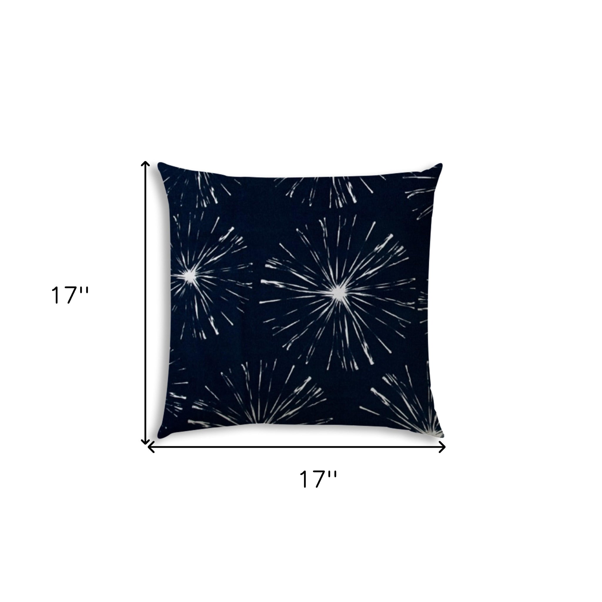 17" X 17" Navy Blue And White Blown Seam Floral Lumbar Indoor Outdoor Pillow