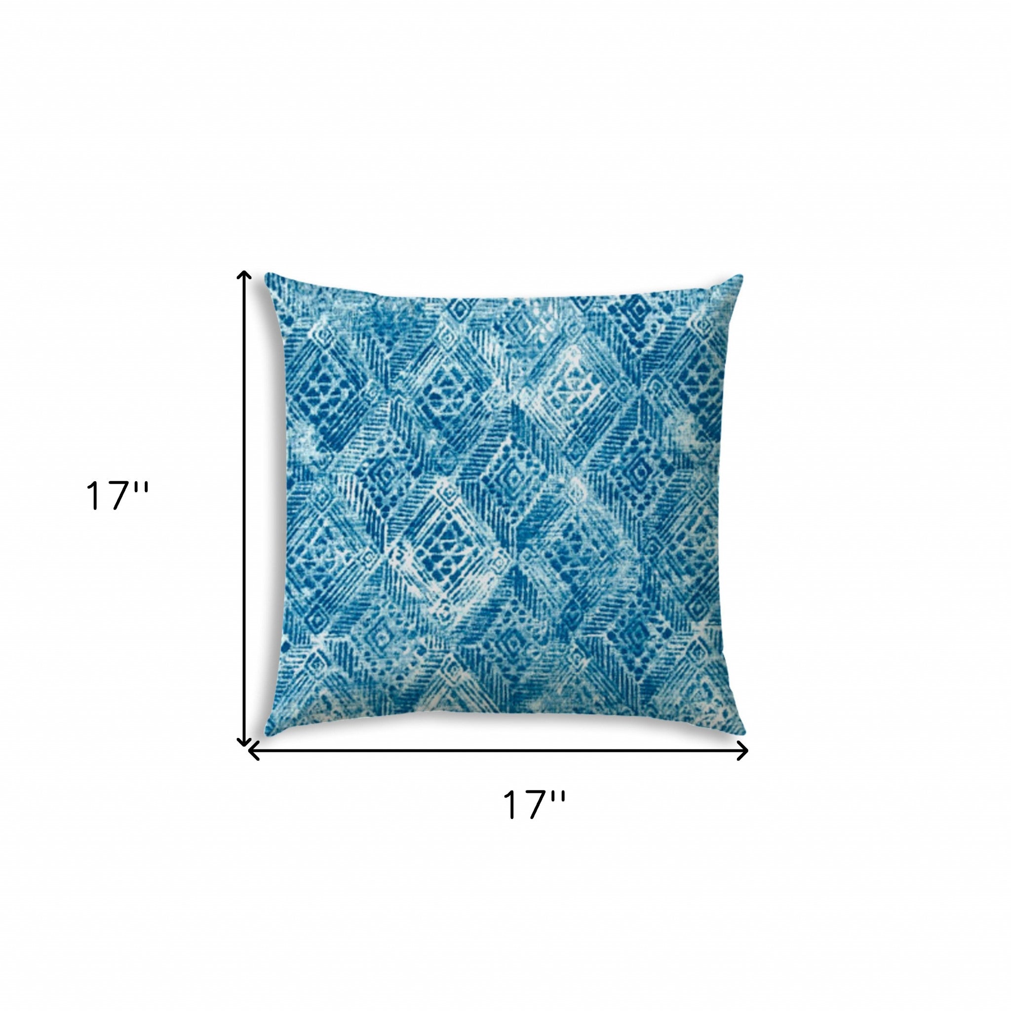 17" X 17" Blue And White Blown Seam Ikat Lumbar Indoor Outdoor Pillow