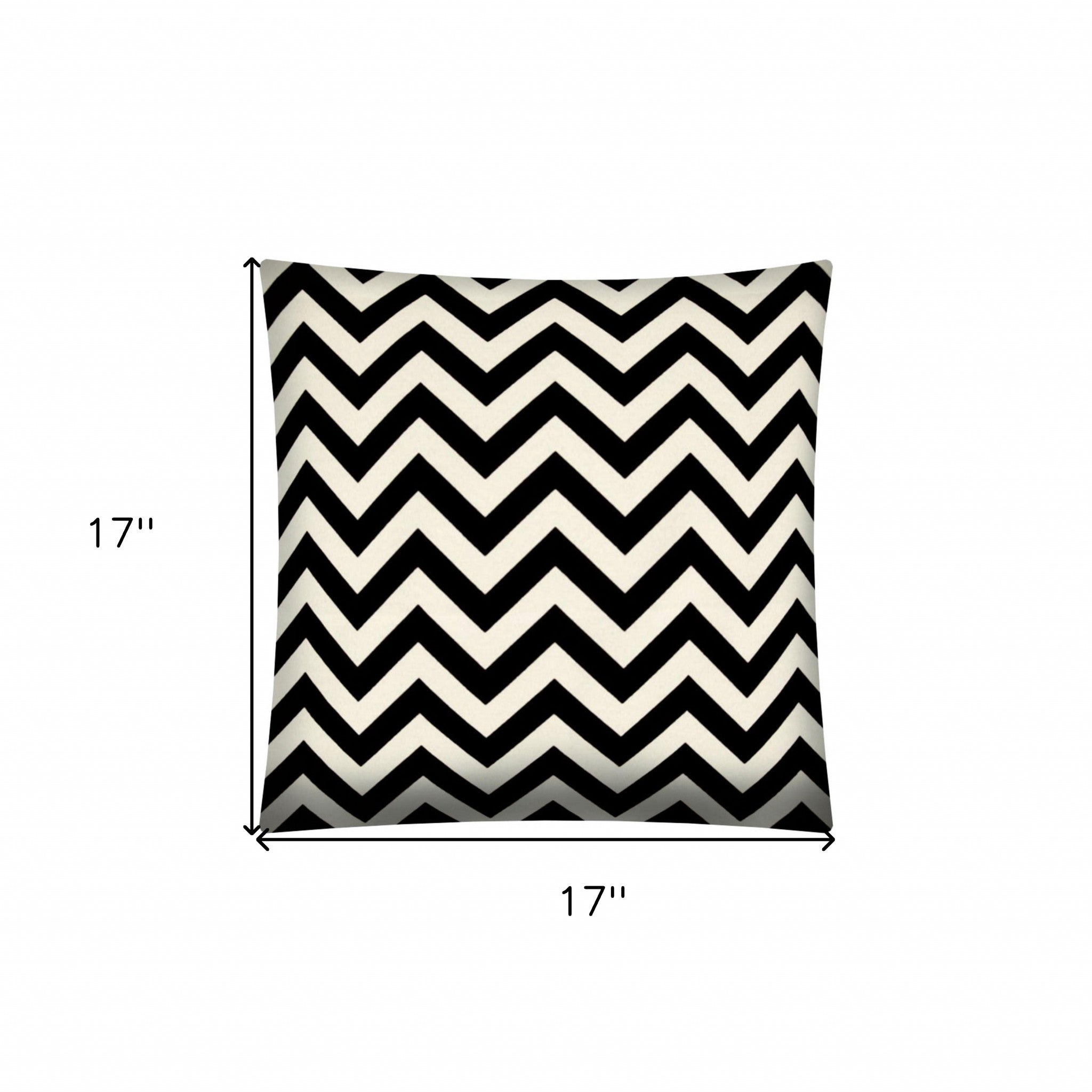 17" X 17" Black And Ivory Blown Seam Zigzag Throw Indoor Outdoor Pillow