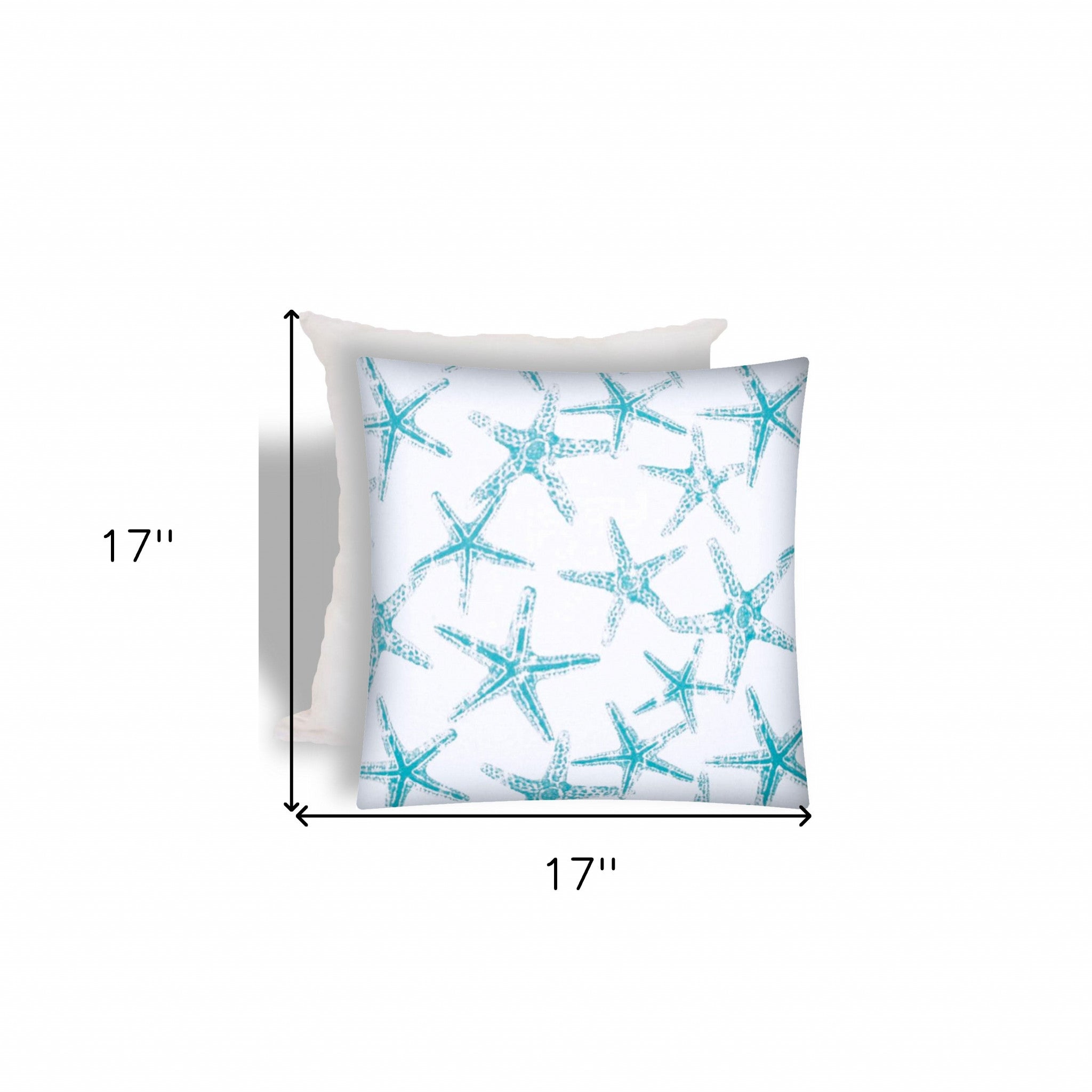 17" X 17" Turquoise And White Starfish Zippered Coastal Throw Indoor Outdoor Pillow