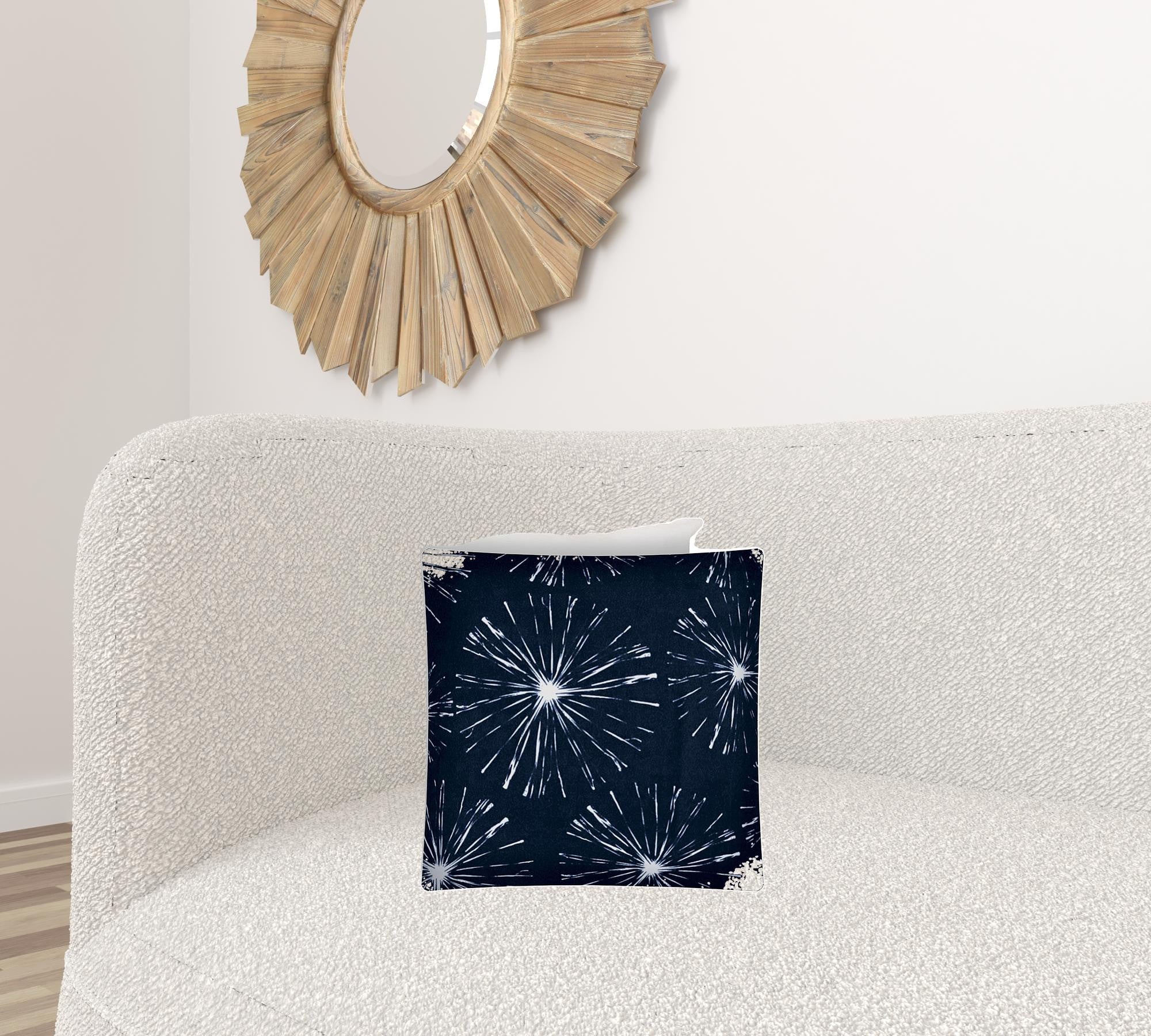 17" X 17" Navy Blue And White Zippered Floral Throw Indoor Outdoor Pillow