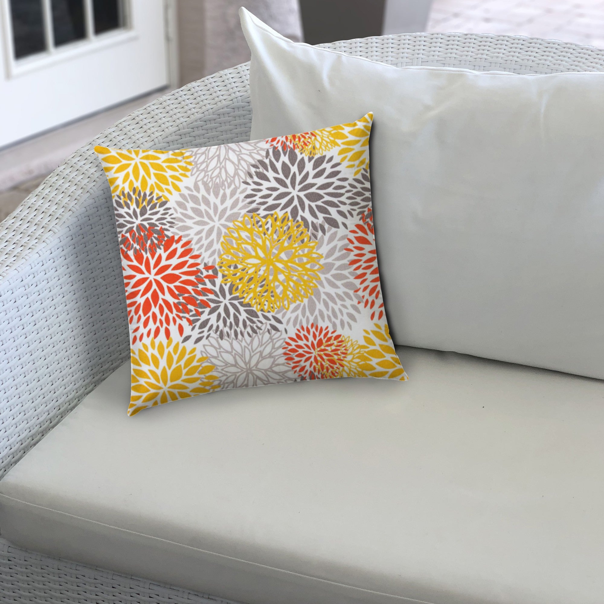 20" X 20" Gray And White Blown Seam Floral Throw Indoor Outdoor Pillow