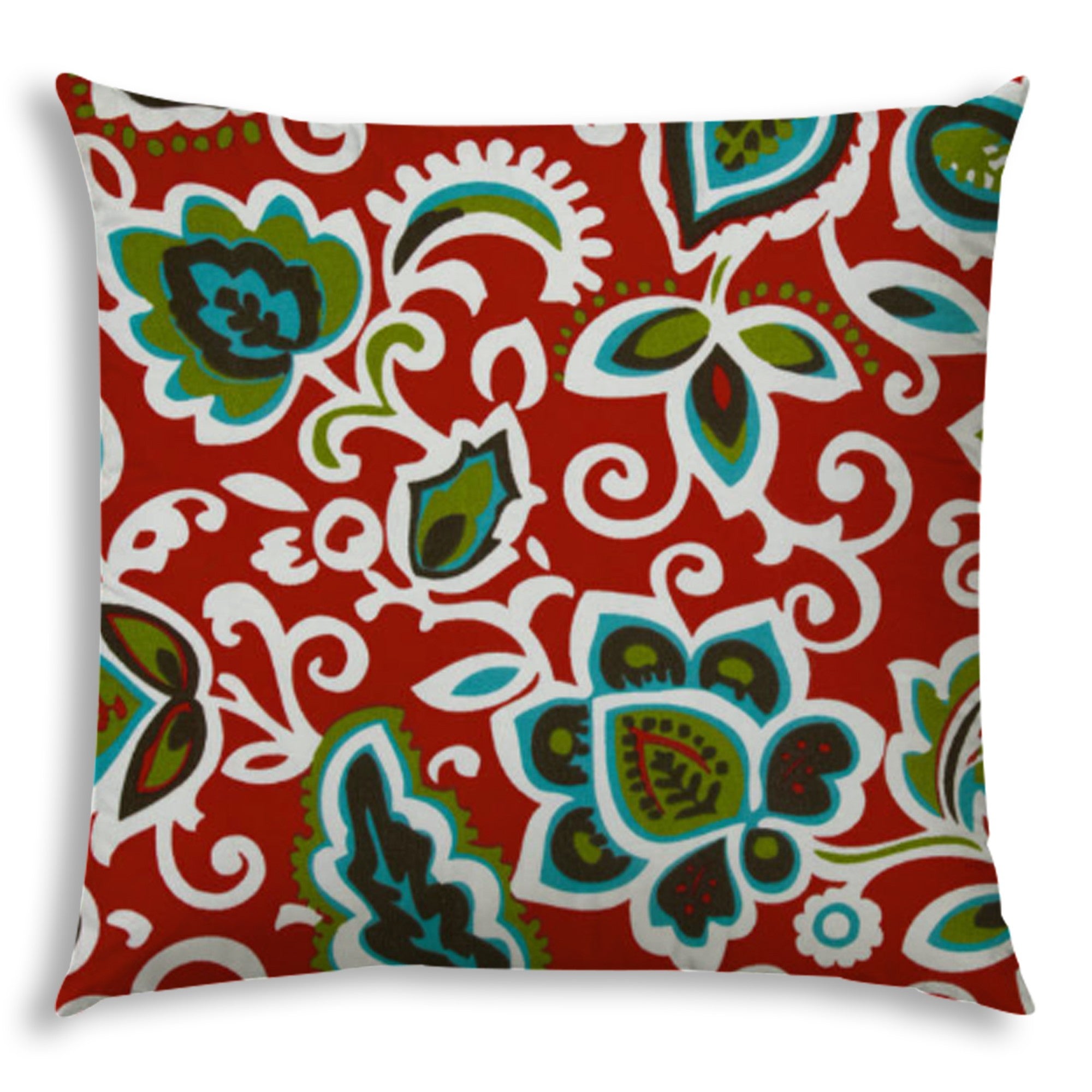 20" X 20" Read And Green Blown Seam Damask Throw Indoor Outdoor Pillow