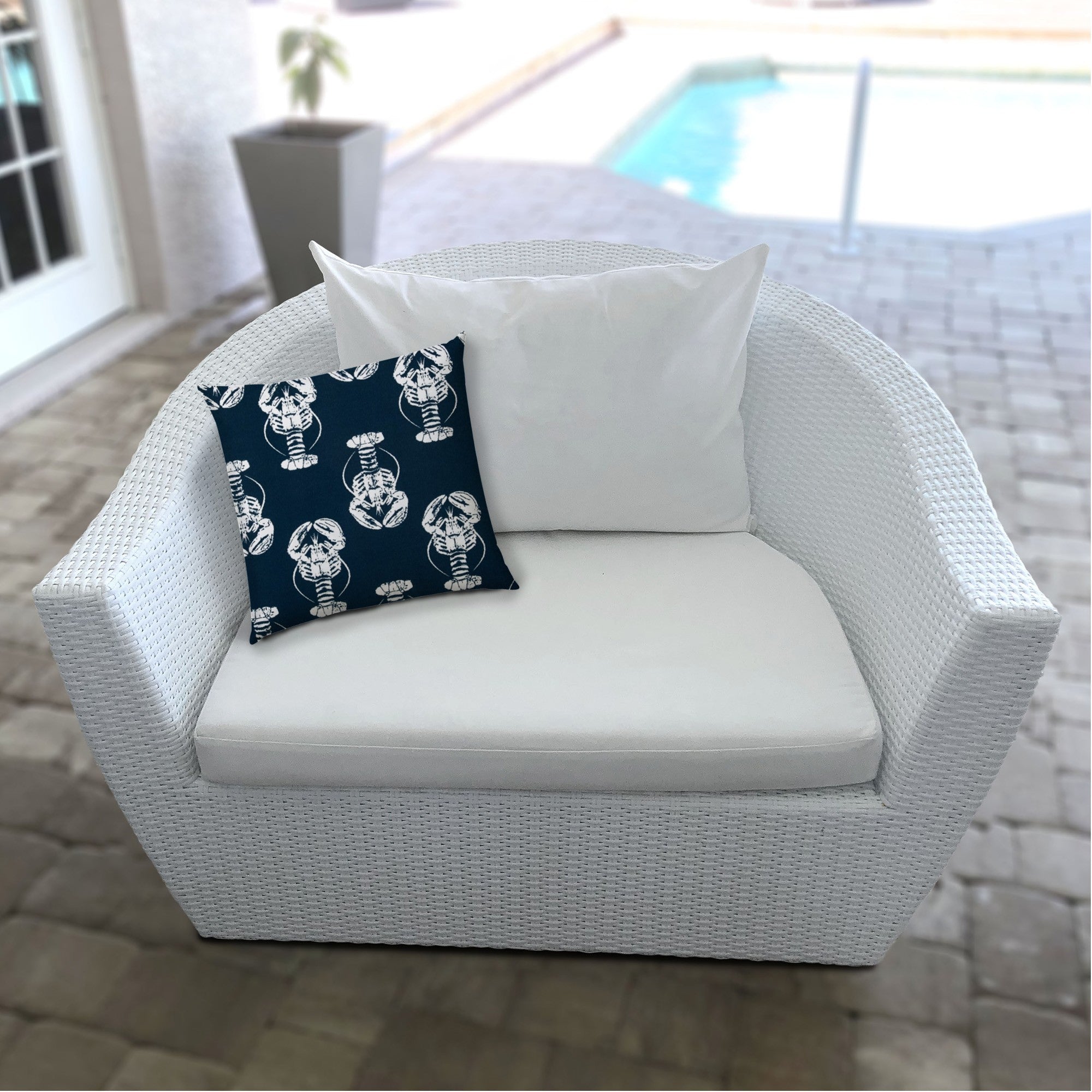 20" X 20" Navy Blue And White Blown Seam Throw Indoor Outdoor Pillow