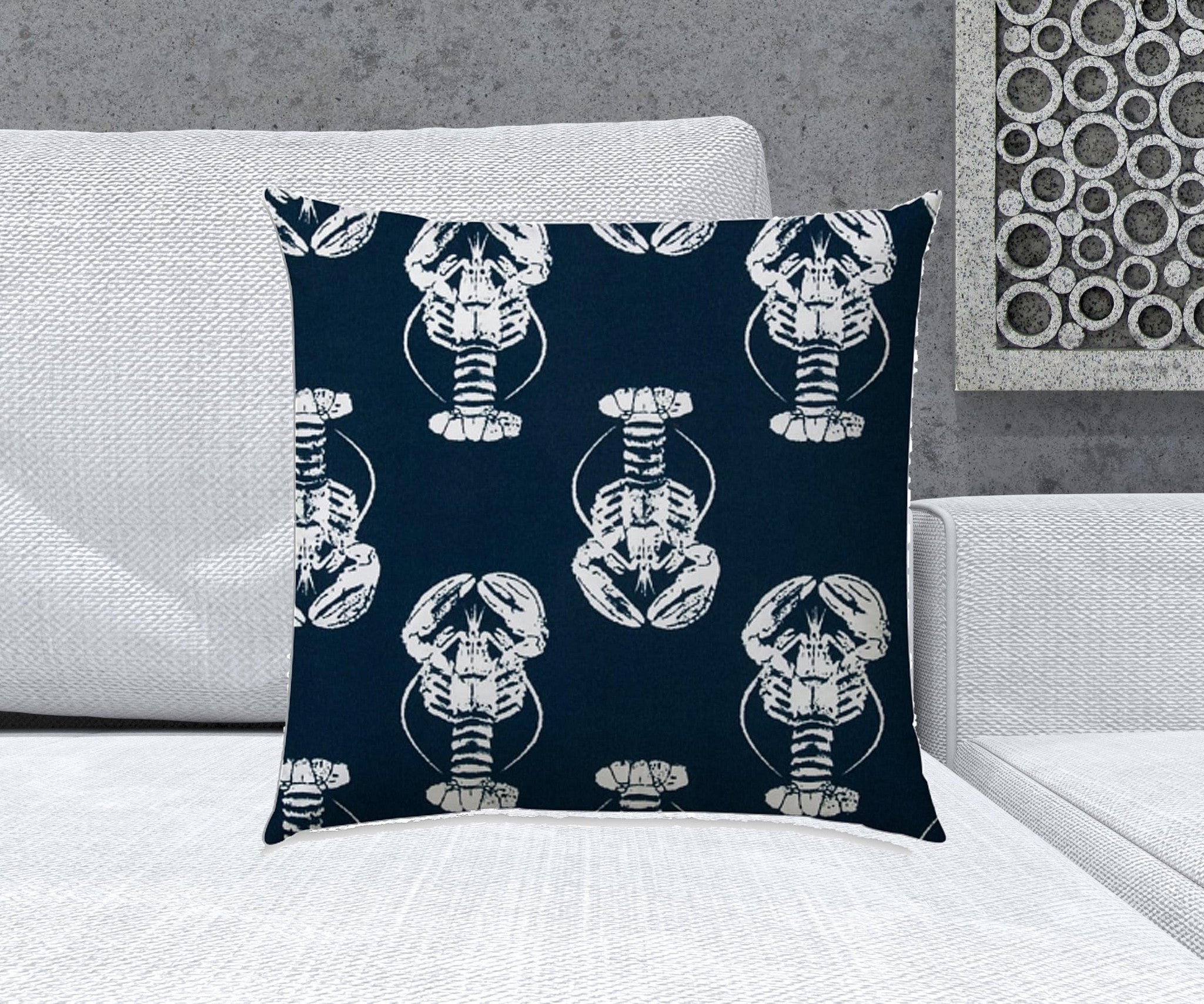 20" X 20" Navy Blue And White Blown Seam Throw Indoor Outdoor Pillow