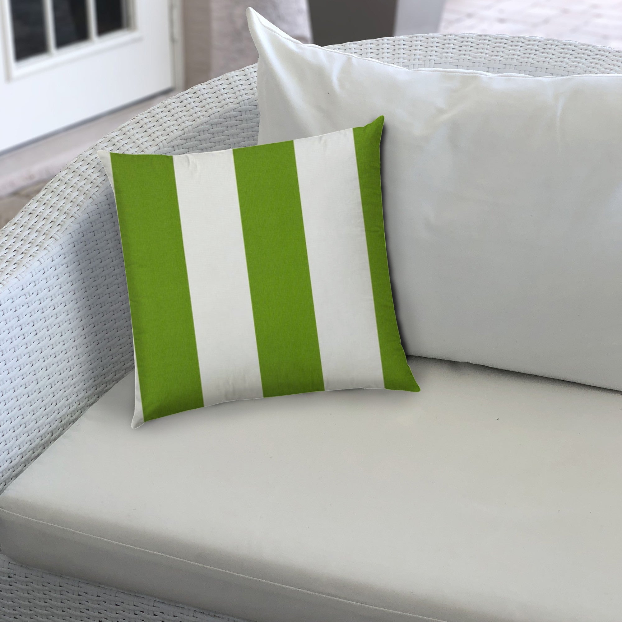 20" X 20" Green And Ivory Blown Seam Striped Throw Indoor Outdoor Pillow