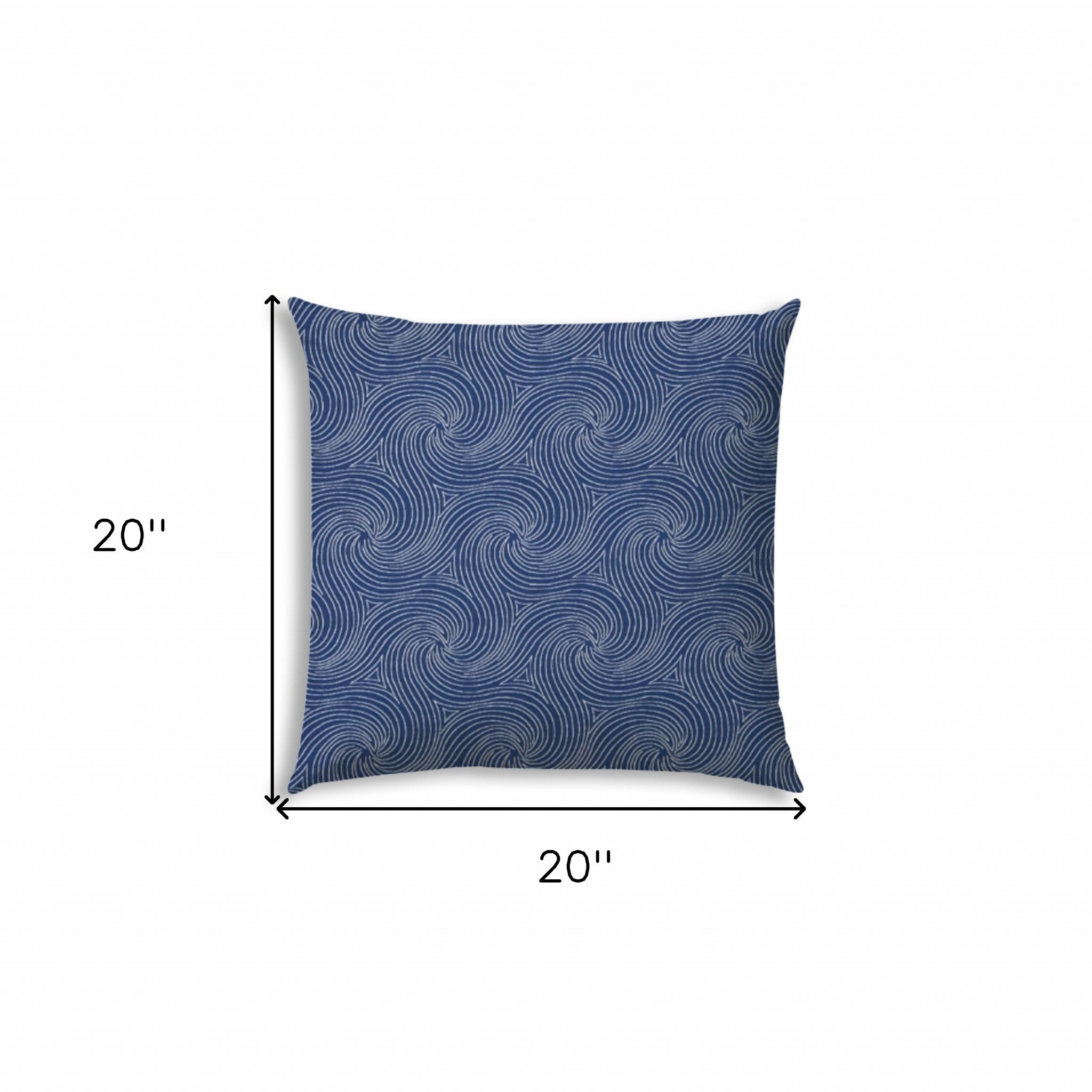 20" X 20" Blue And White Blown Seam Swirl Throw Indoor Outdoor Pillow