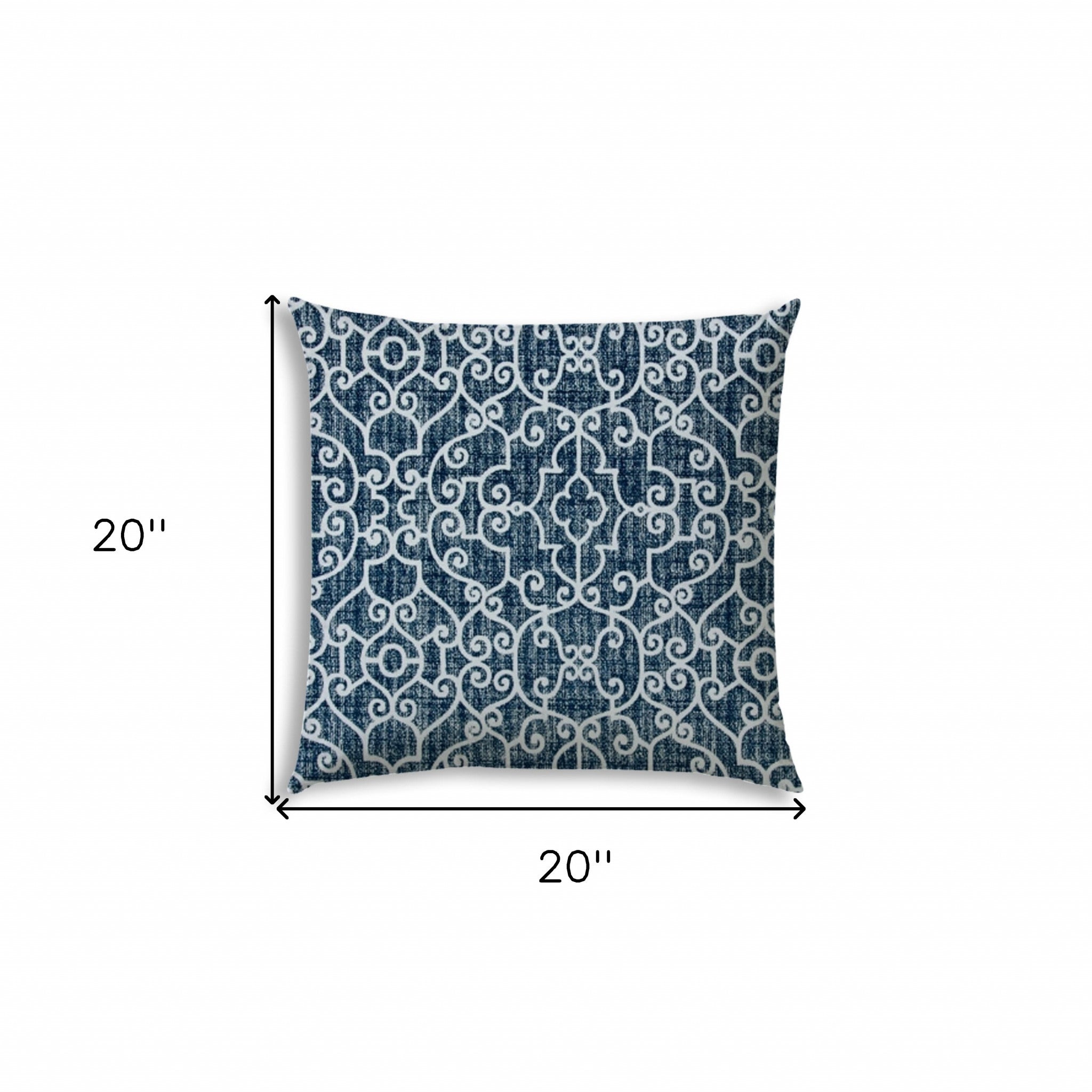 20" X 20" Indigo And Navy Blown Seam Stencil Throw Indoor Outdoor Pillow