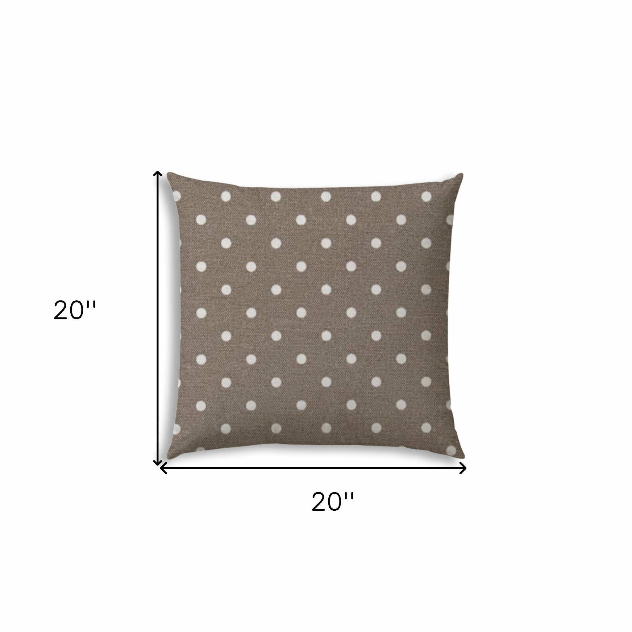 20" X 20" Taupe And White Blown Seam Polka Dots Throw Indoor Outdoor Pillow