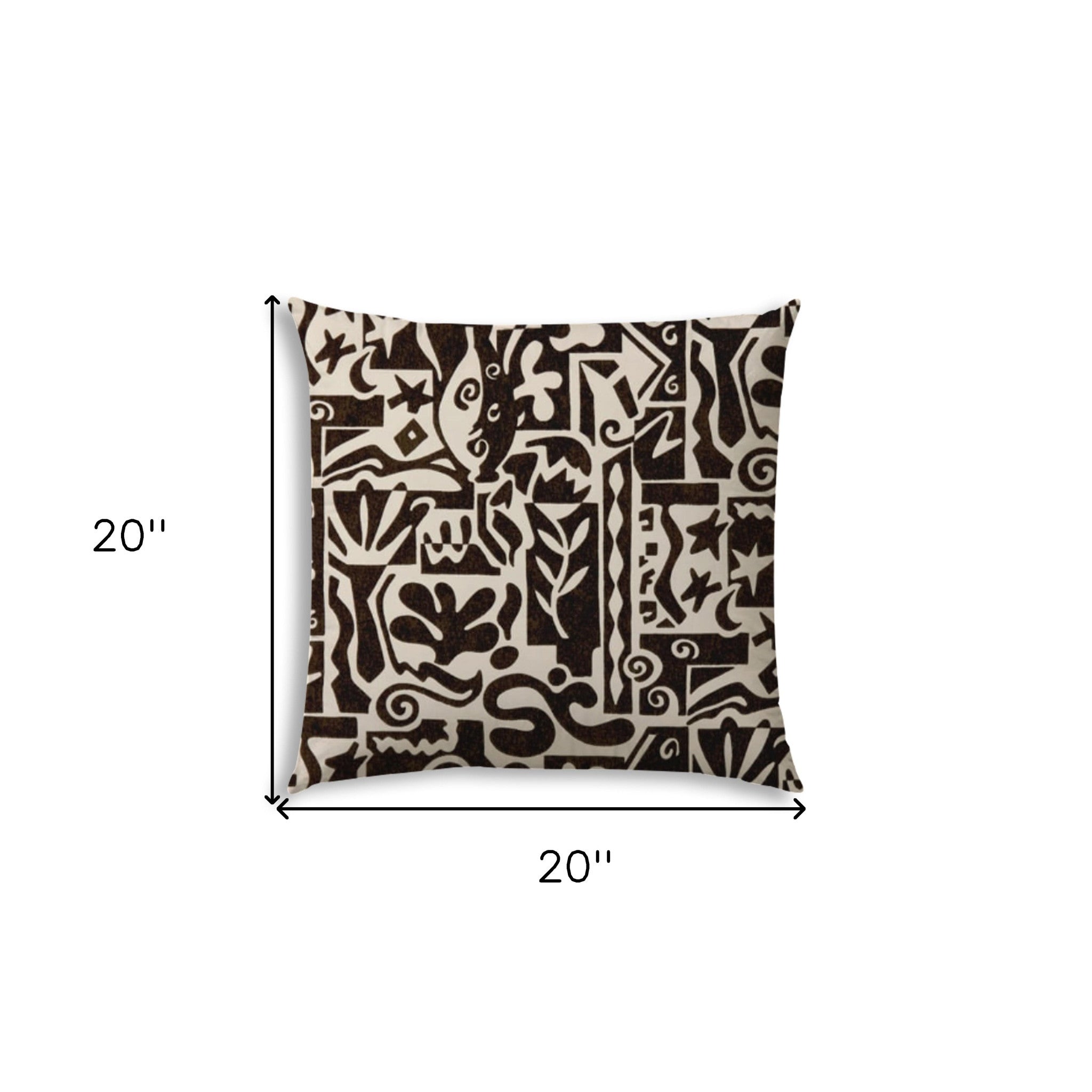 20" X 20" Black and Off White Southwestern Indoor Outdoor Throw Pillow With No Decorative Addition