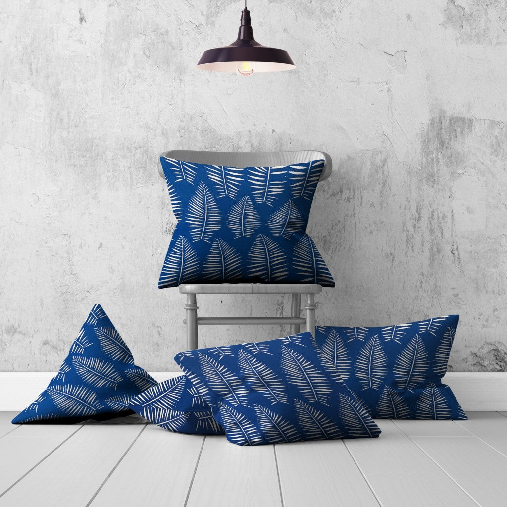 Set Of Three 20" X 20" Blue And White Zippered Coastal Throw Indoor Outdoor Pillow Cover