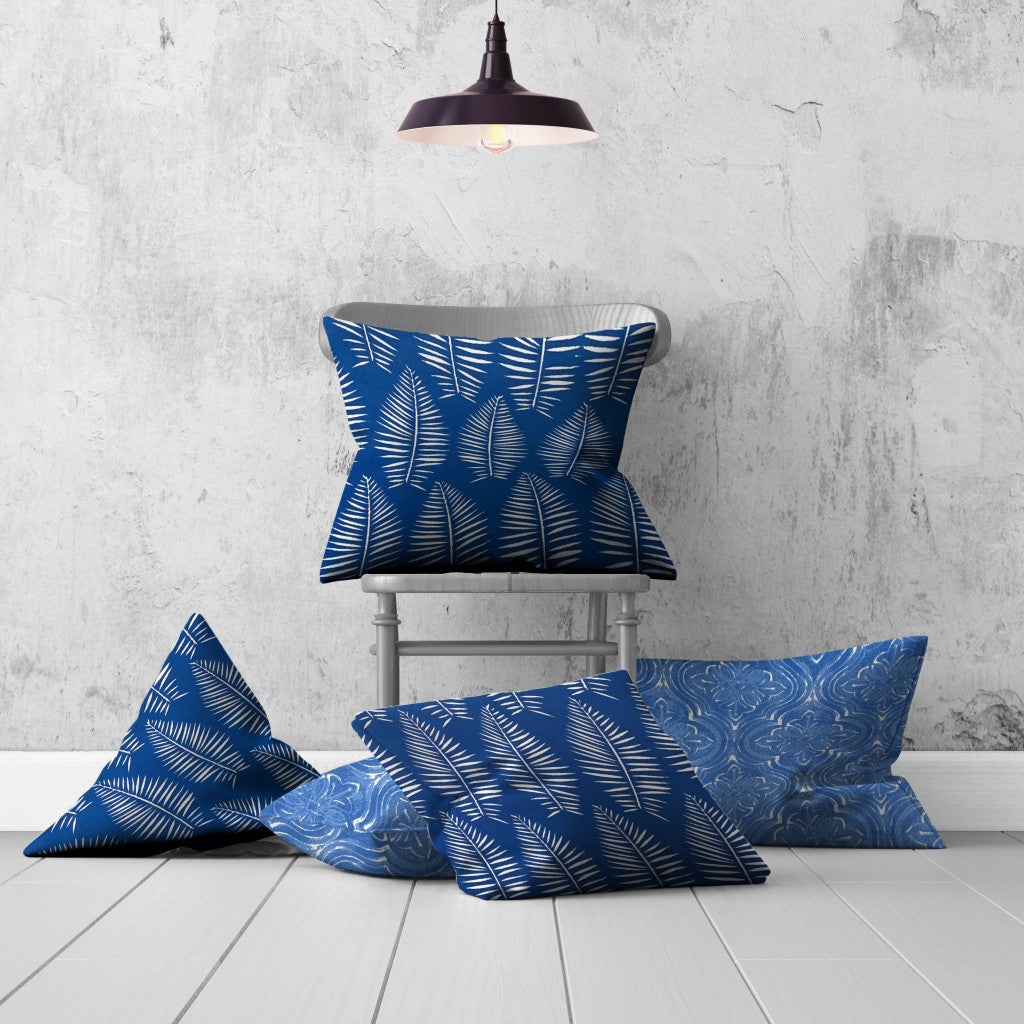 Set Of Three 20" X 20" Blue And White Enveloped Coastal Throw Indoor Outdoor Pillow Cover