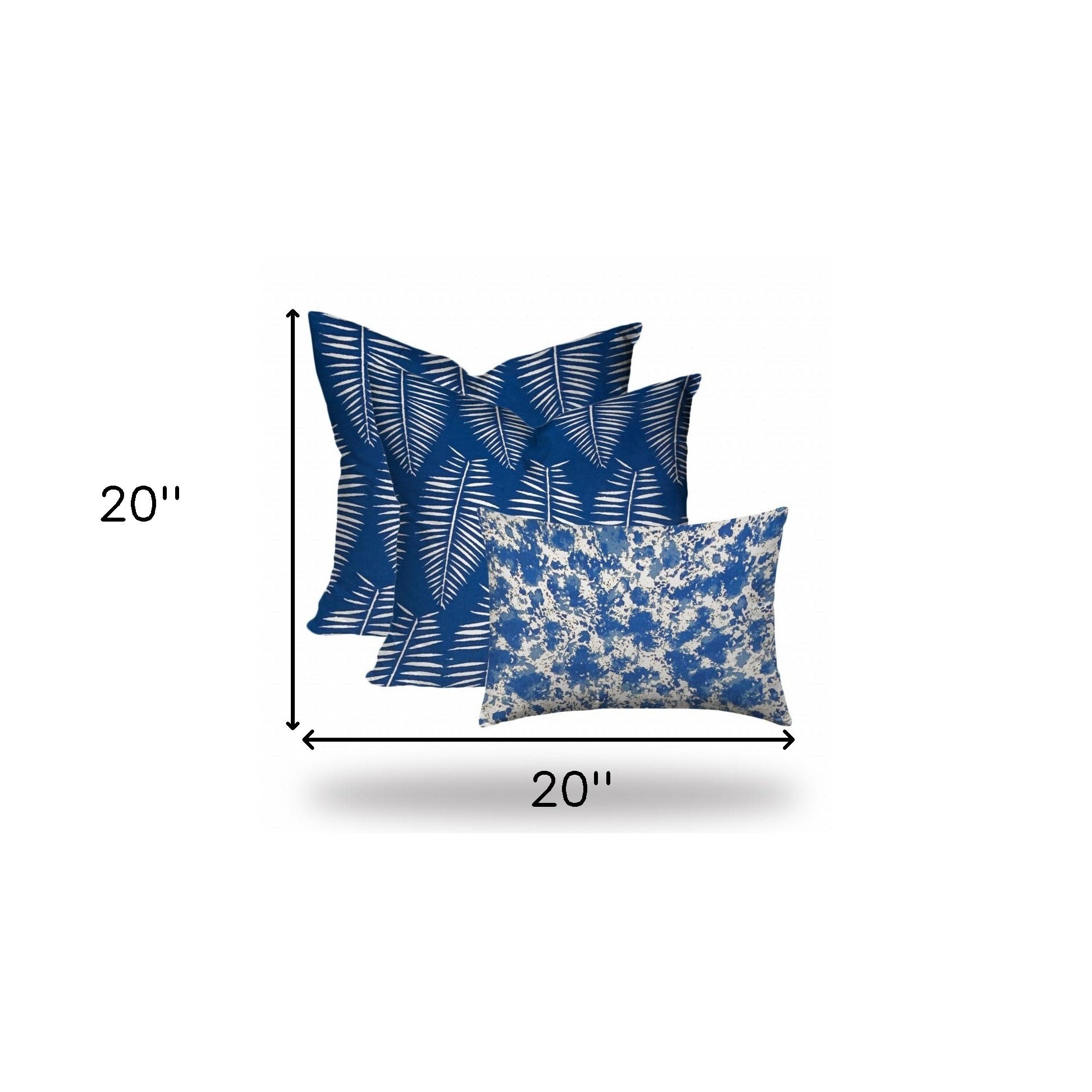 Set Of Three 20" X 20" Blue And White Enveloped Coastal Throw Indoor Outdoor Pillow