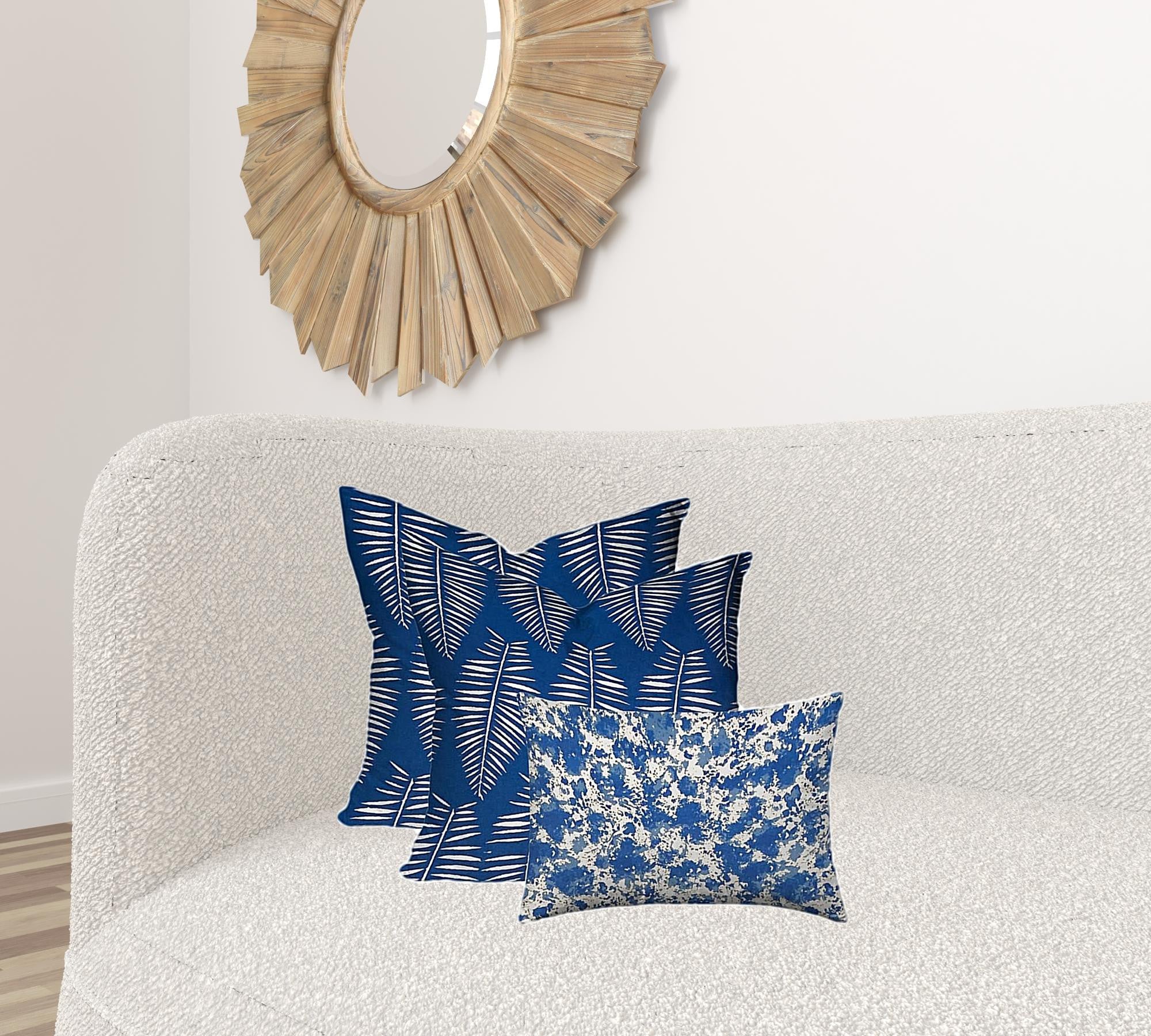 Set Of Three 20" X 20" Blue And White Zippered Coastal Throw Indoor Outdoor Pillow Cover