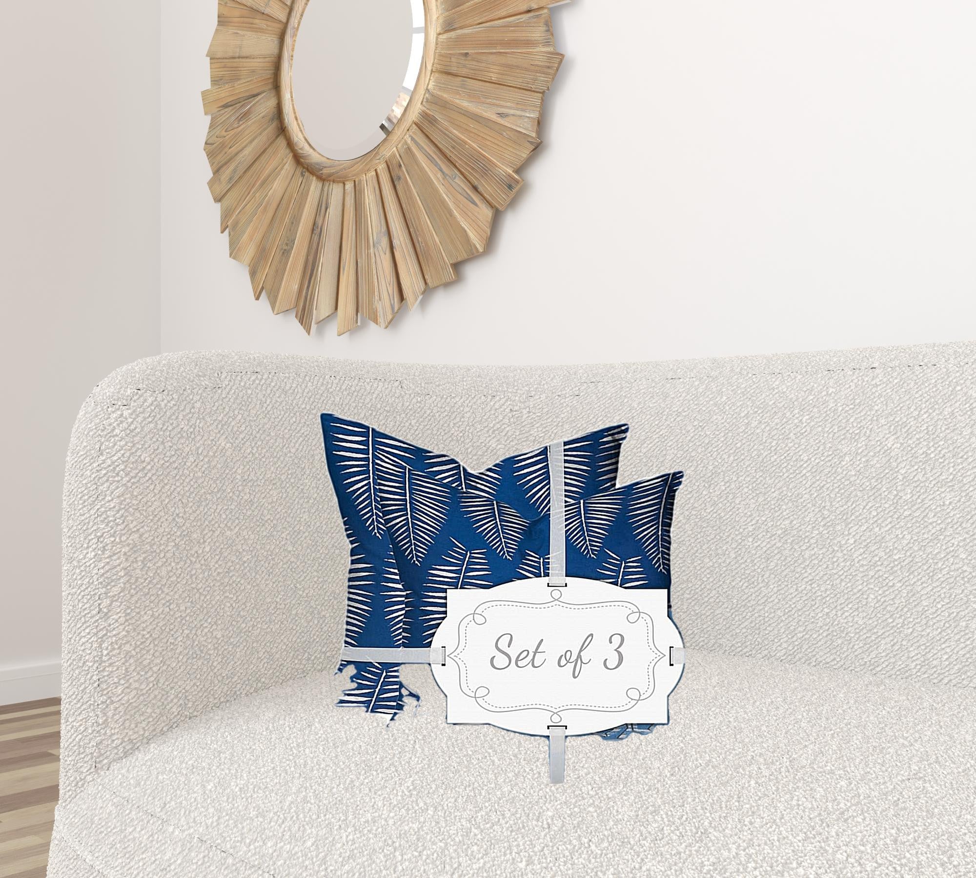 Set Of Three 20" X 20" Blue And White Crab Blown Seam Coastal Throw Indoor Outdoor Pillow