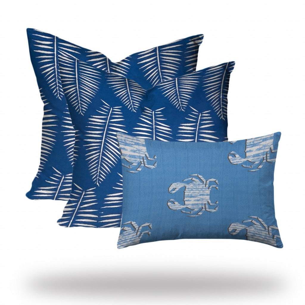 Set Of Three 20" X 20" Blue And White Zippered Coastal Throw Indoor Outdoor Pillow