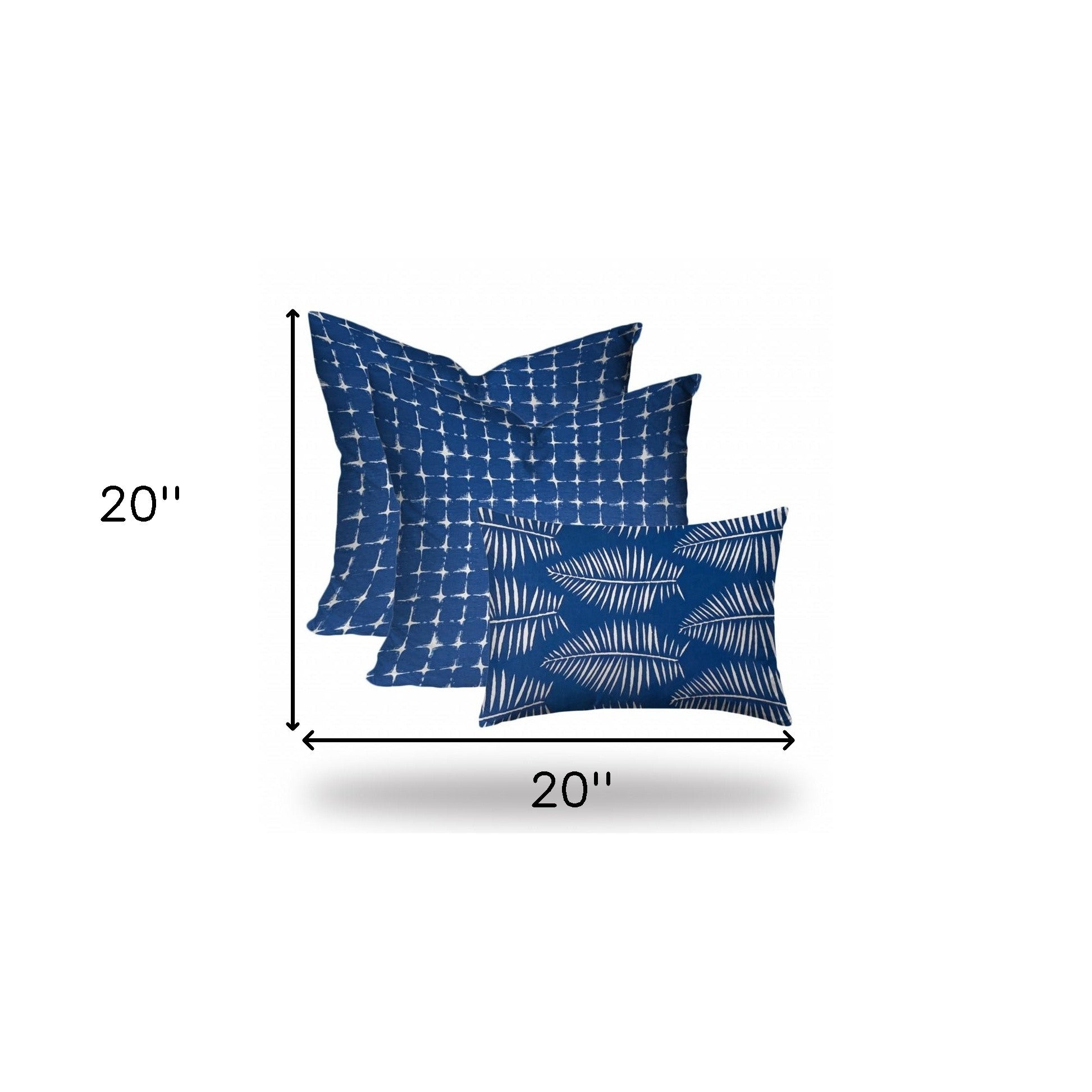 Set Of Three 20" X 20" Blue And White Enveloped Gingham Throw Indoor Outdoor Pillow